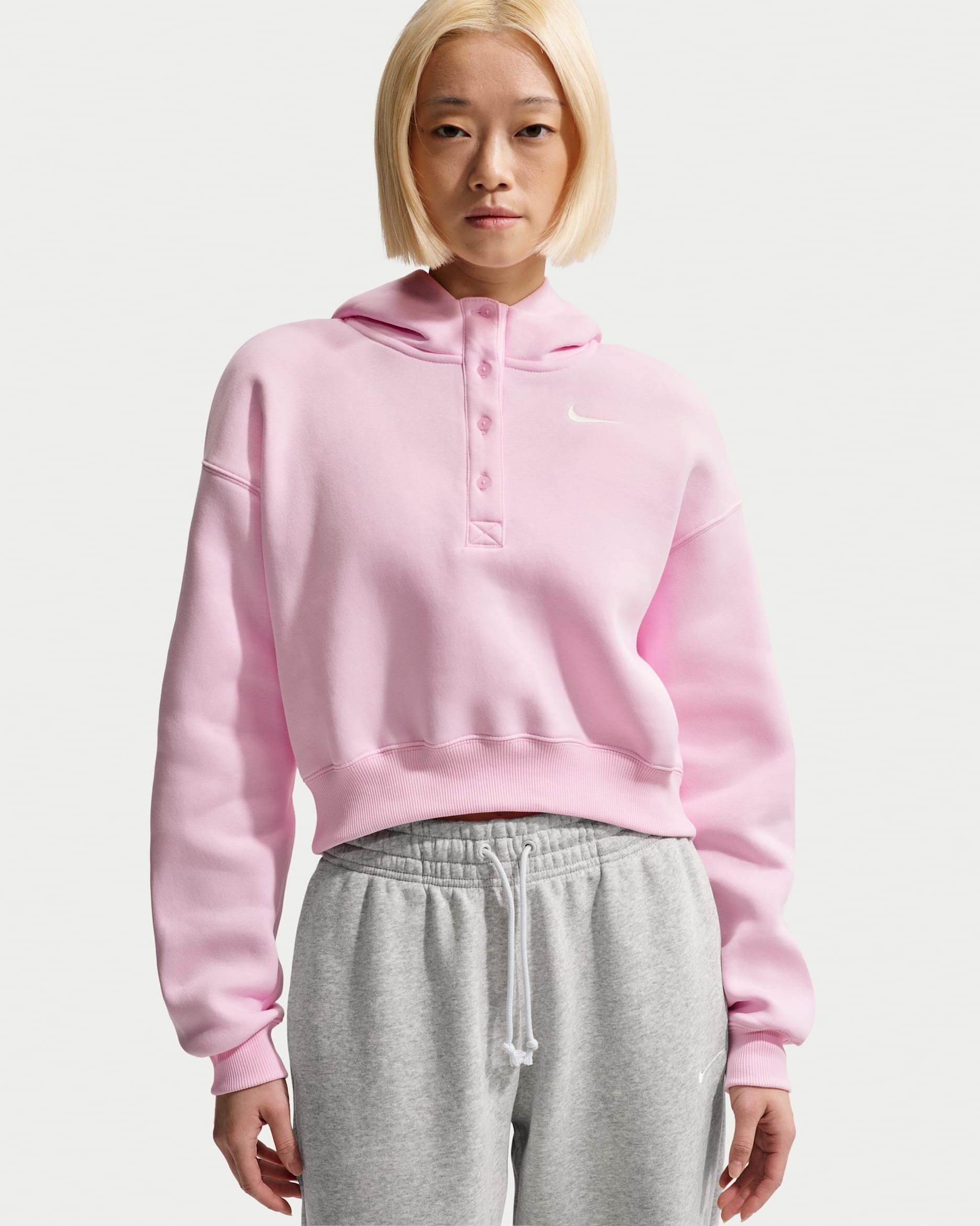 Nike Phoenix Fleece Women's Oversized Cropped Hoodie - Pink Foam/Sail