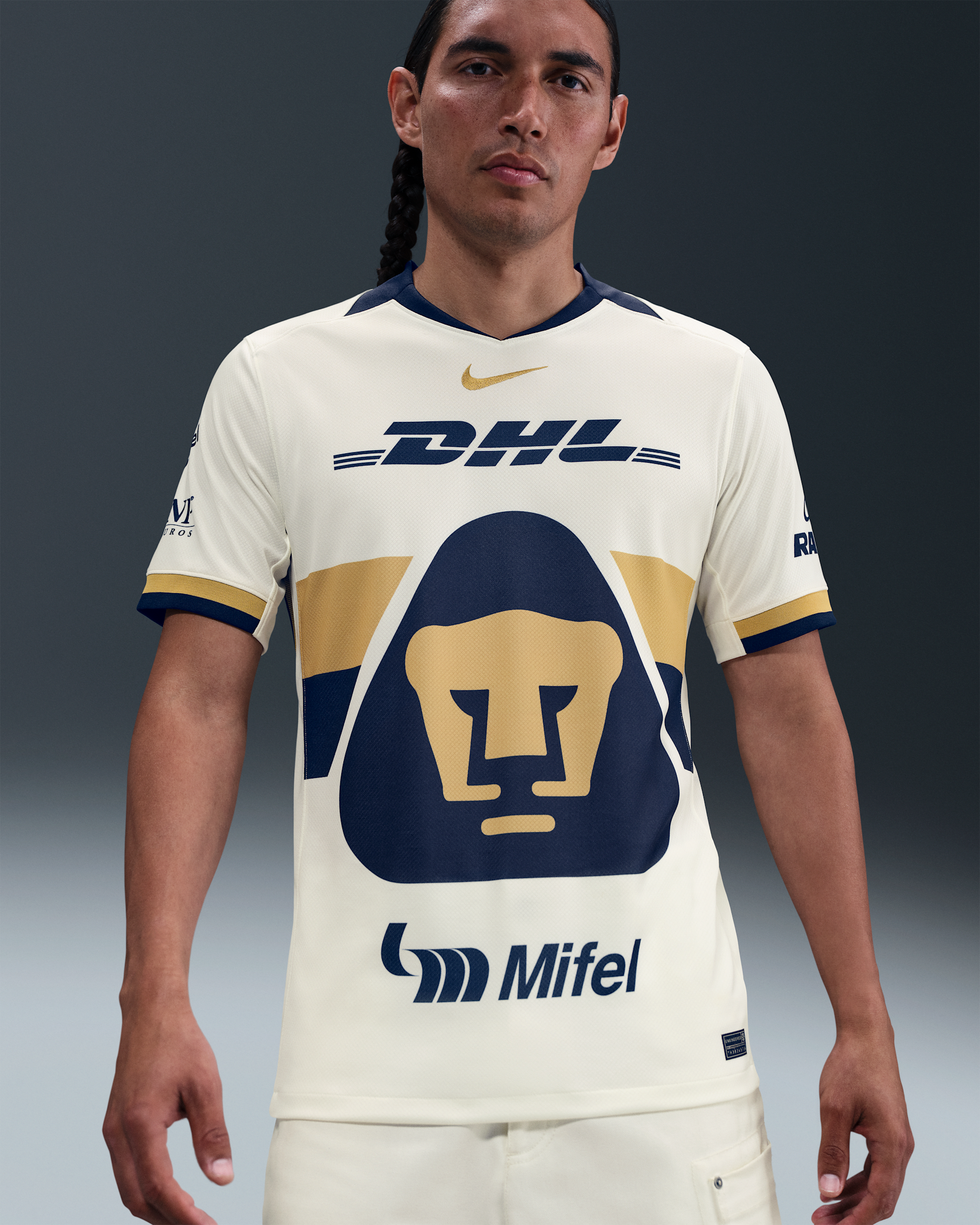 Pumas UNAM 2025/26 Stadium Home Men's Nike Dri-FIT Soccer Replica Jersey - Sail/Club Gold
