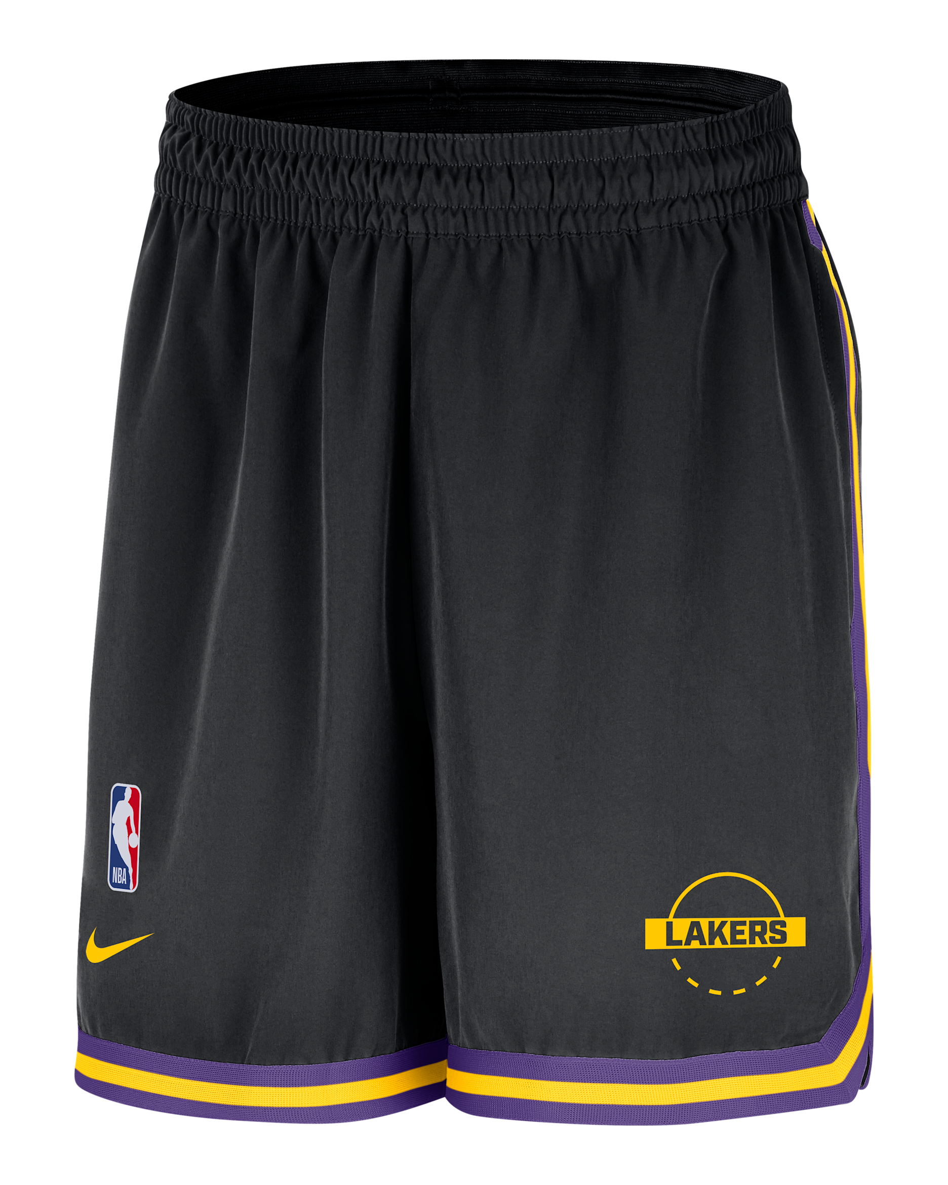 กางเกงขาสั้น 6 นิ้วแบบทอกันยูวี Nike Dri-FIT NBA ผู้ชาย Los Angeles Lakers DNA - ดำ/Field Purple/Amarillo/Amarillo