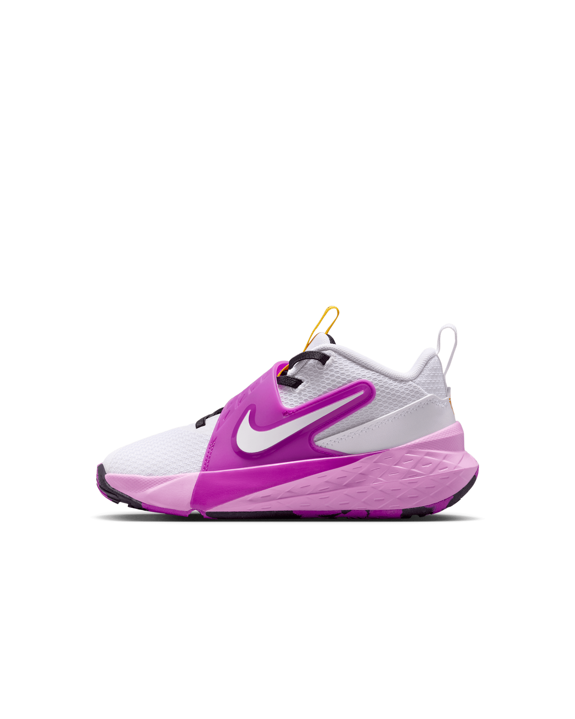 Nike Team Hustle D 12 Younger Kids' Shoes - White/University Gold/Vivid Purple/White
