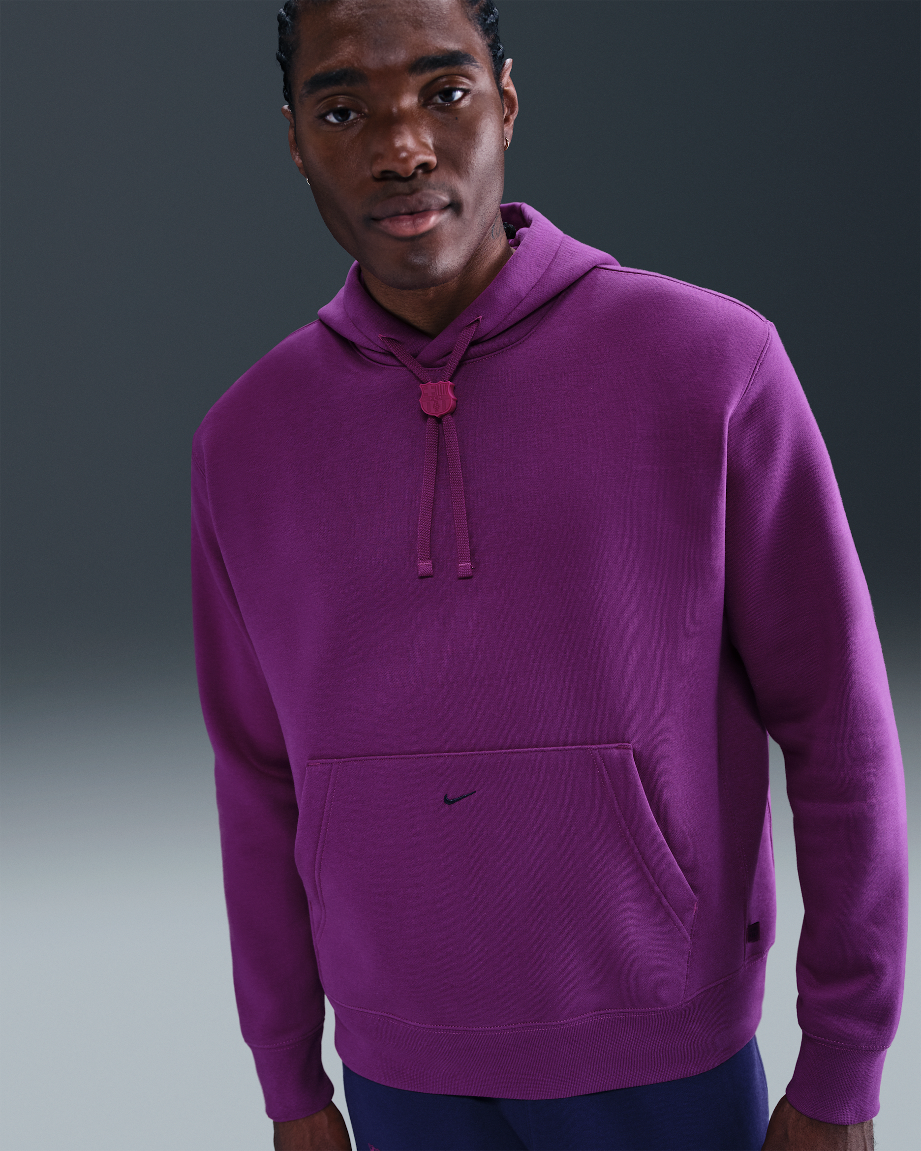 FC Barcelona Club Men's Nike Soccer Pullover Hoodie - Bright Grape/Imperial Purple