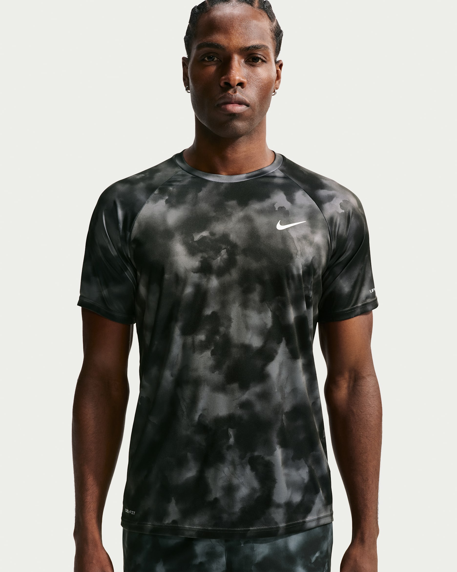 Playera de manga corta Dri-FIT UV para hombre Nike Swim Hydroguard - Negro/Blanco/Gris azulado/Blanco