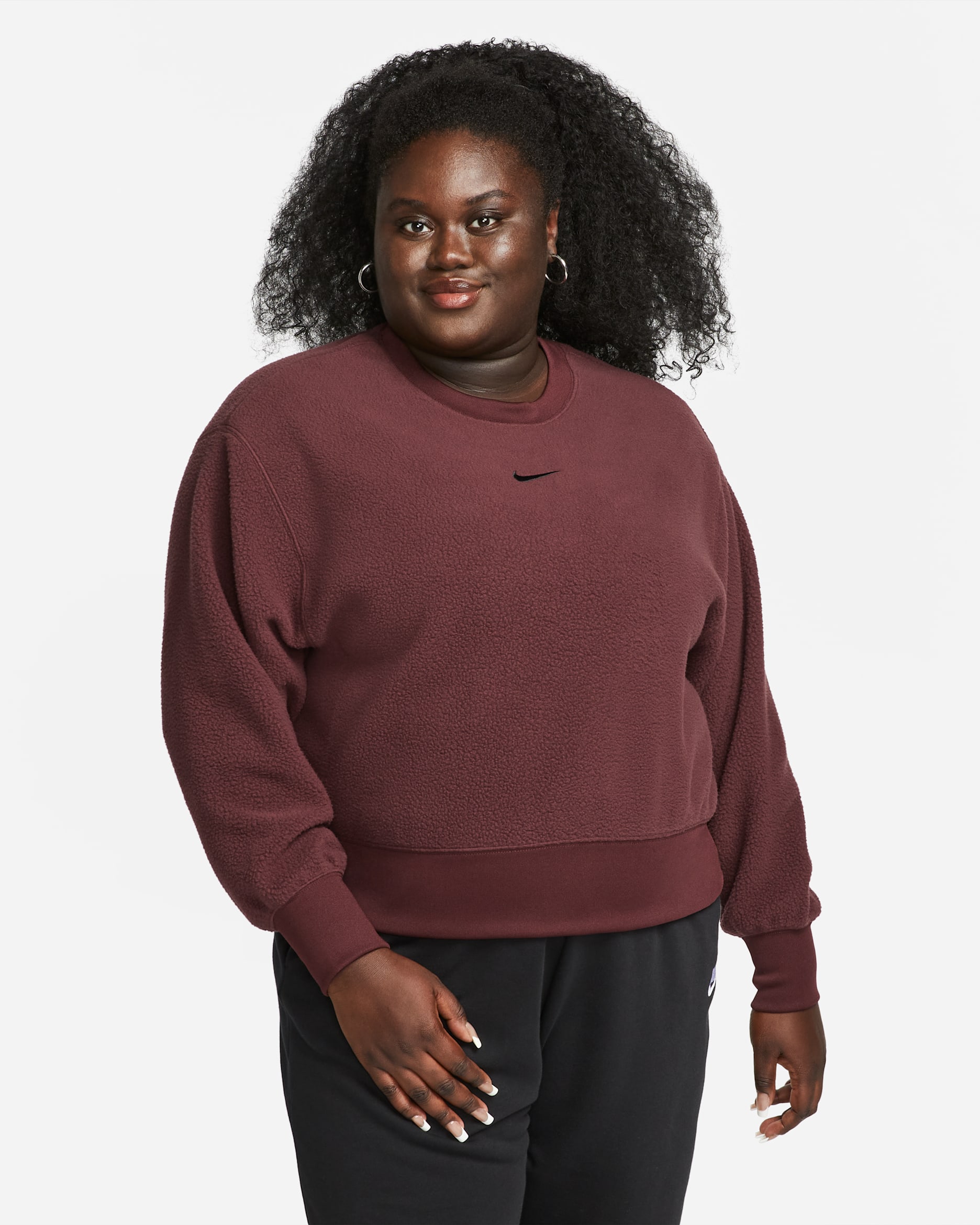 Nike Sportswear Plush Women's Mod Crop Crew-Neck Sweatshirt (Plus Size) - Burgundy Crush/Black