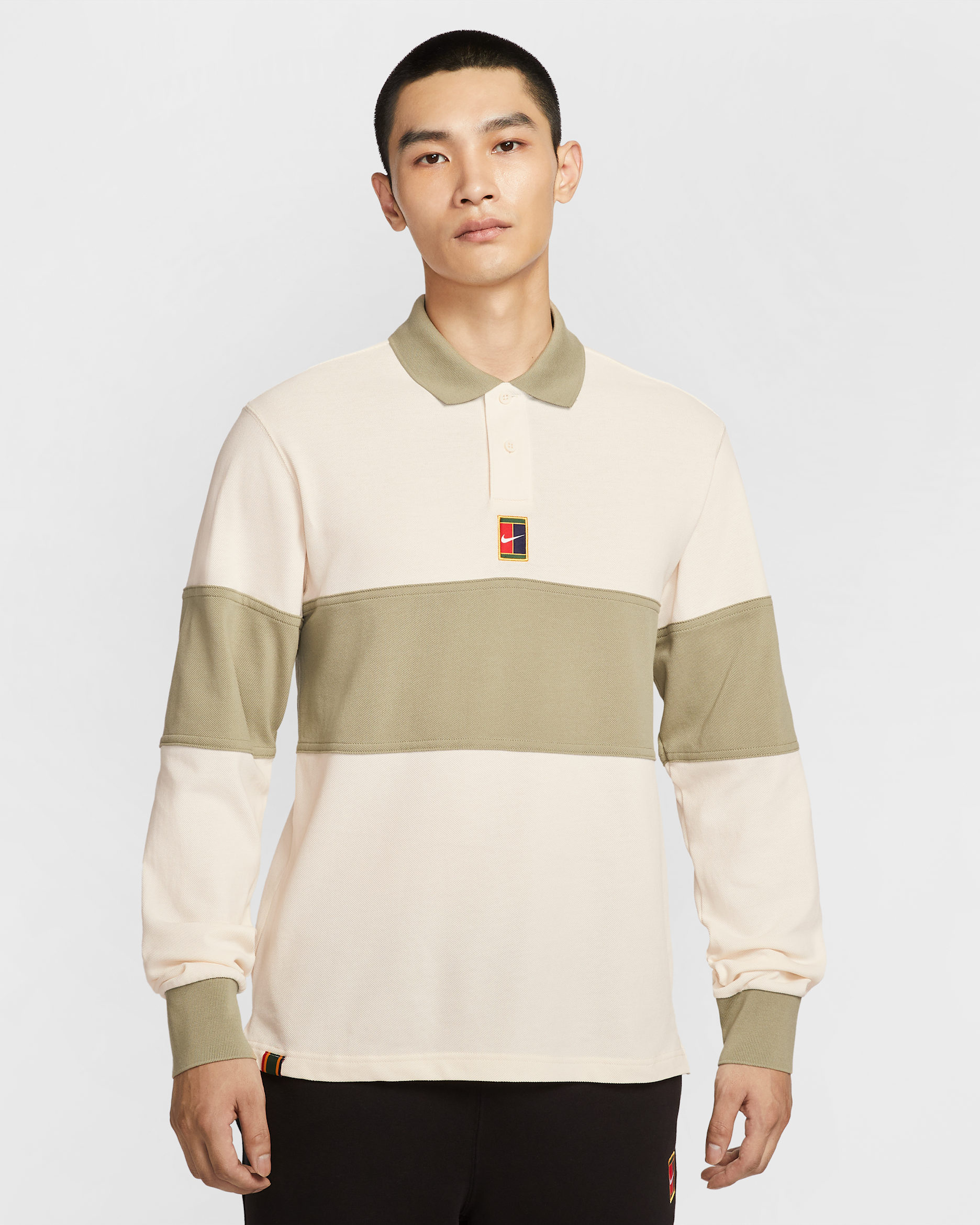 NikeCourt Men's Heritage Tennis Long-Sleeve Polo - Pale Ivory/Neutral Olive