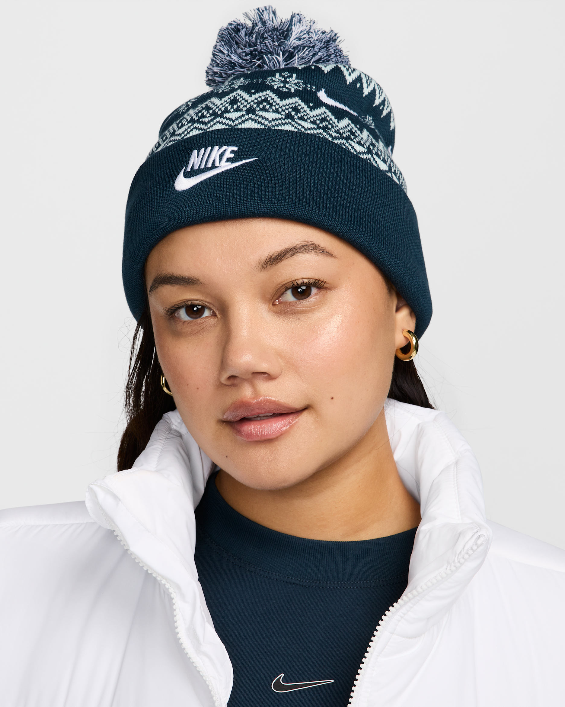 Nike Peak Fair Isle Beanie - Armoury Navy/White/Glacier Blue/White