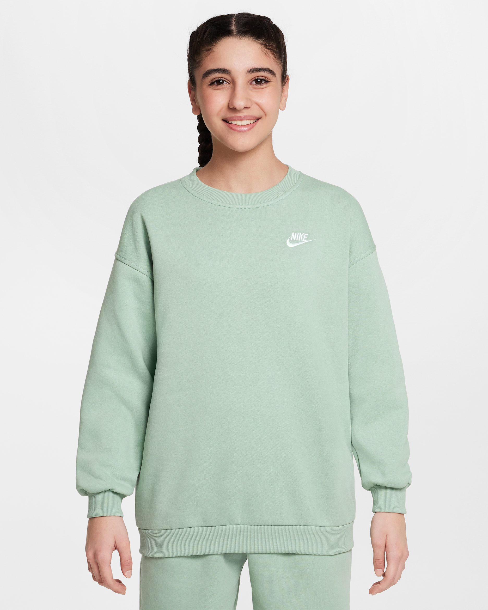 Nike Sportswear Club Fleece Big Kids' Oversized Sweatshirt - Steam/White