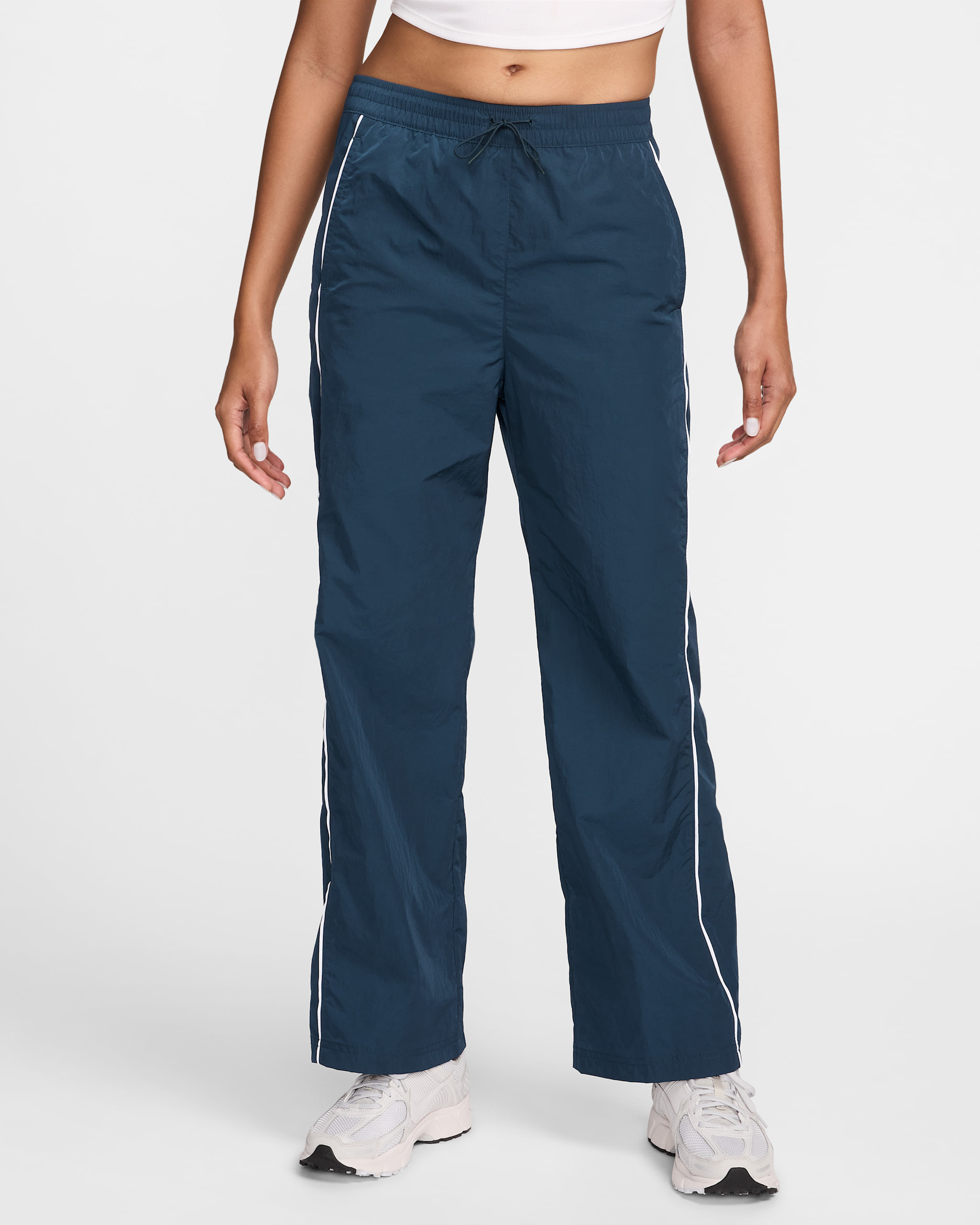 Nike Windrunner Women's High-Waisted Woven Open-Hem Trousers - Armoury Navy/White