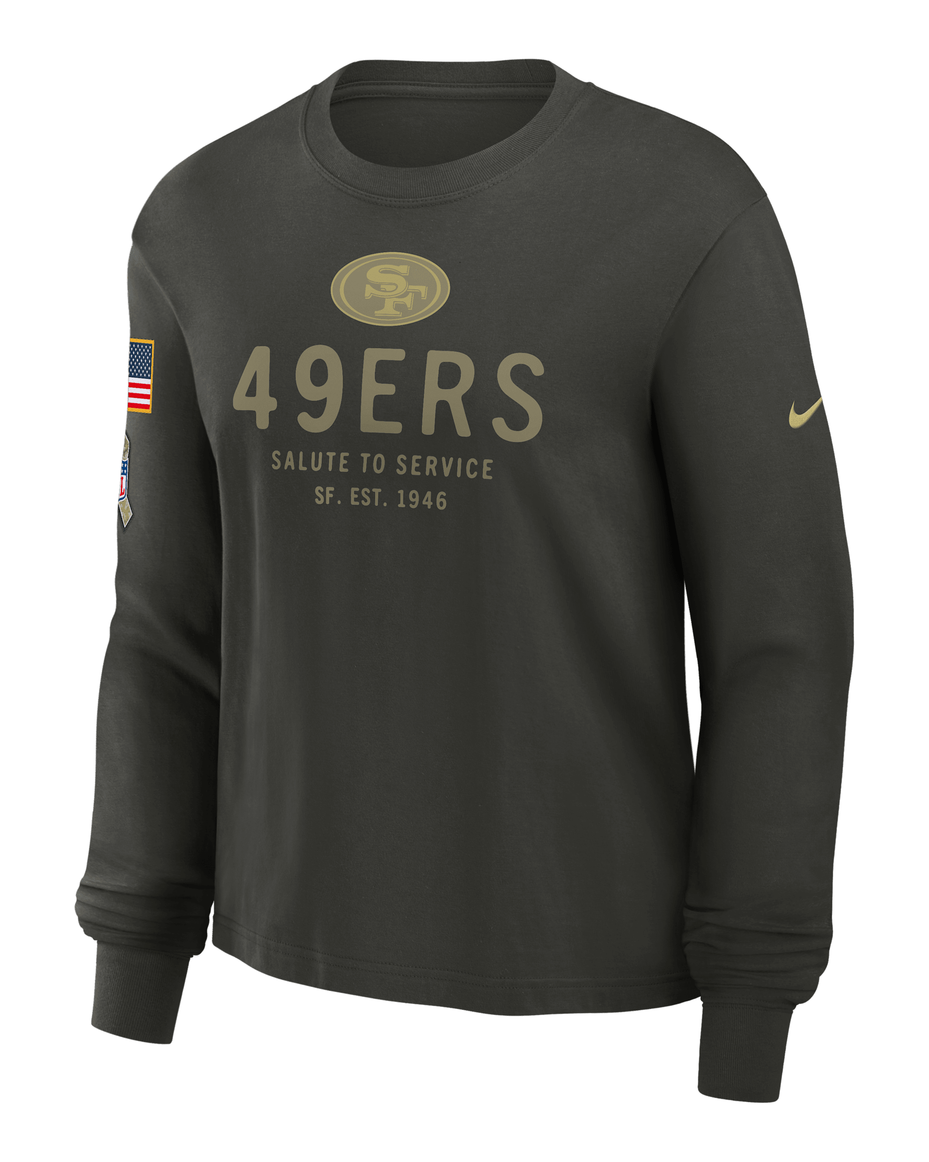San Francisco 49ers Salute to Service Sideline Women's Nike Dri-FIT NFL Long-Sleeve T-Shirt - Olive