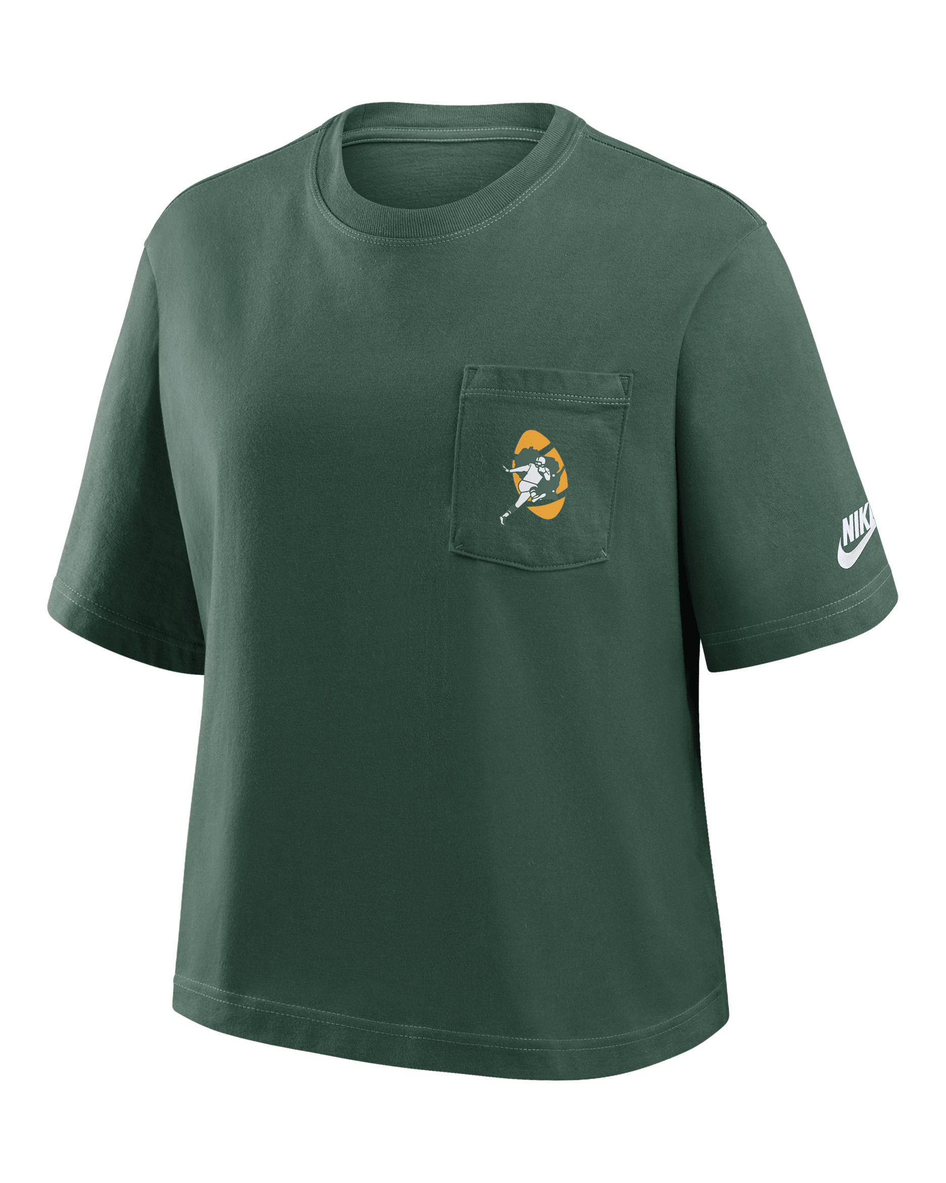 Green Bay Packers Rewind Pocket Boxy Women's Nike NFL T-Shirt - Green