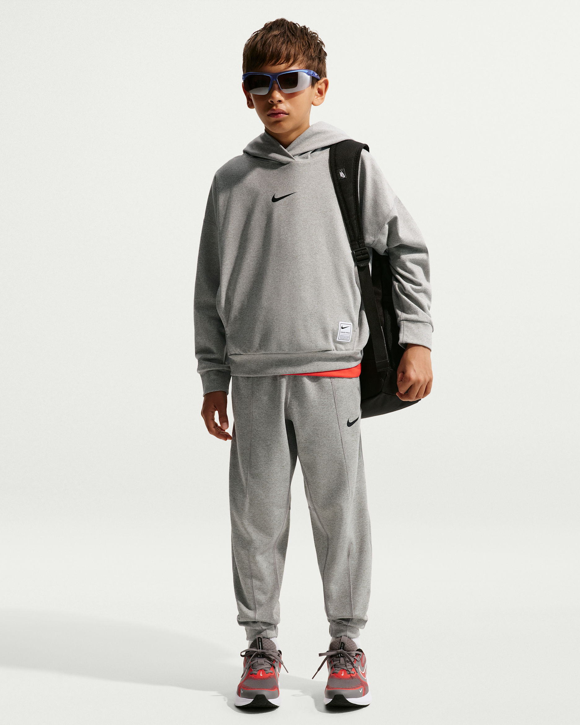 Nike Pro Big Kids' (Boys') Dri-FIT Fleece Pants - Dark Grey Heather/White/Black