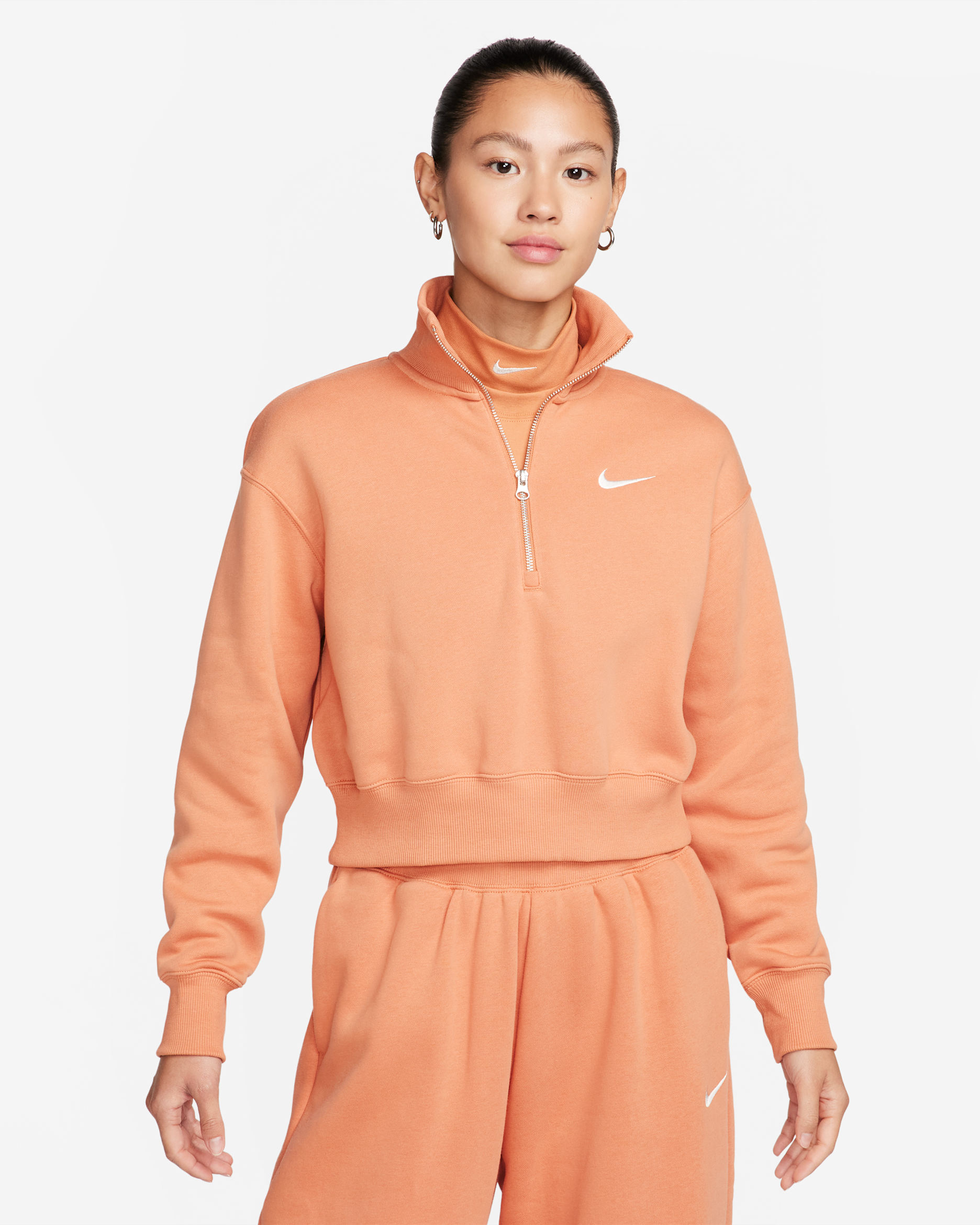 Nike Sportswear Phoenix Fleece Women's 1/4-Zip Cropped Sweatshirt - Amber Brown/Sail