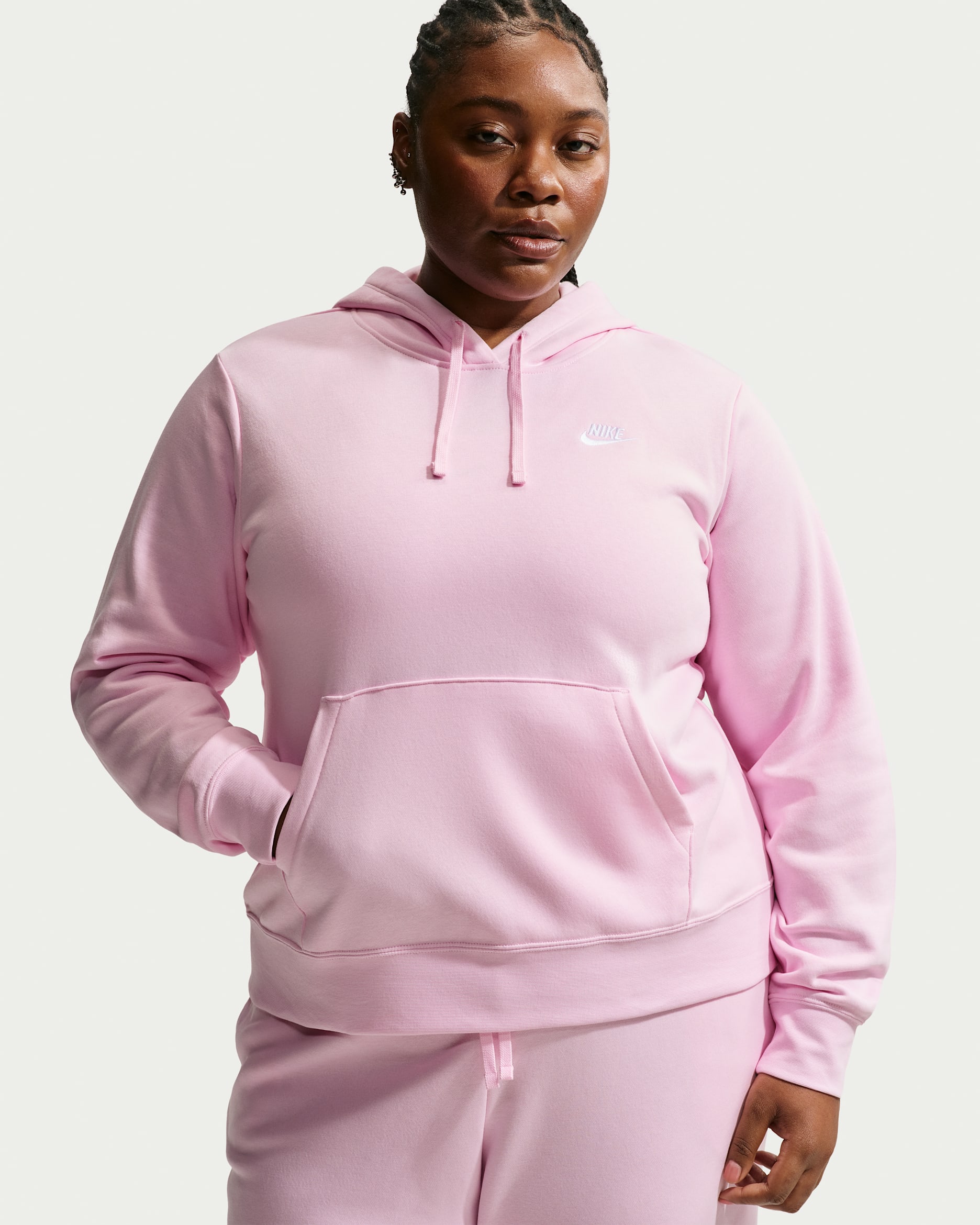 Sudadera con gorro sin cierre para mujer Nike Sportswear Club Fleece (talla grande) - Espuma rosa/Blanco/Blanco