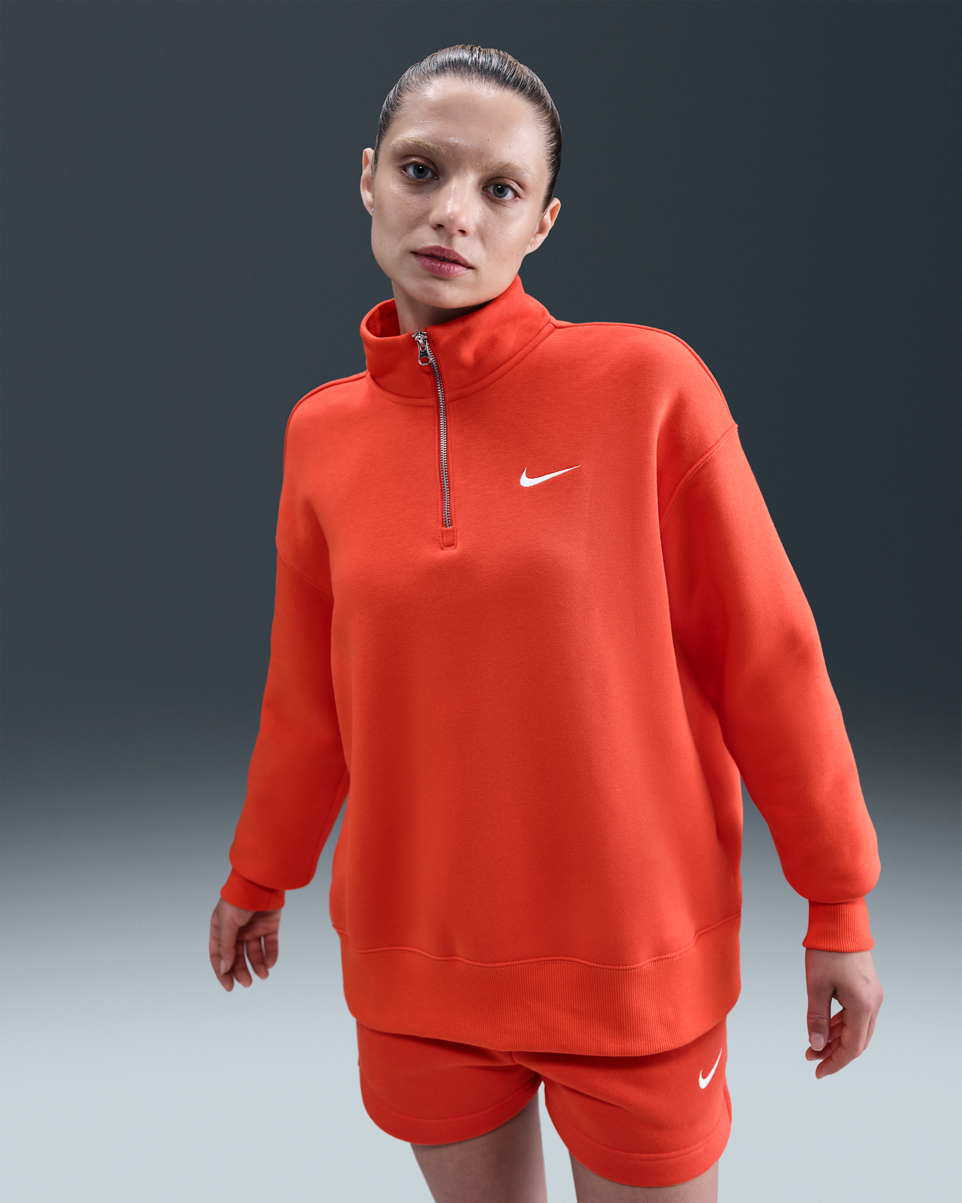Nike Sportswear Phoenix Fleece Women's Oversized 1/4-Zip Long Sweatshirt - Picante Red/Sail