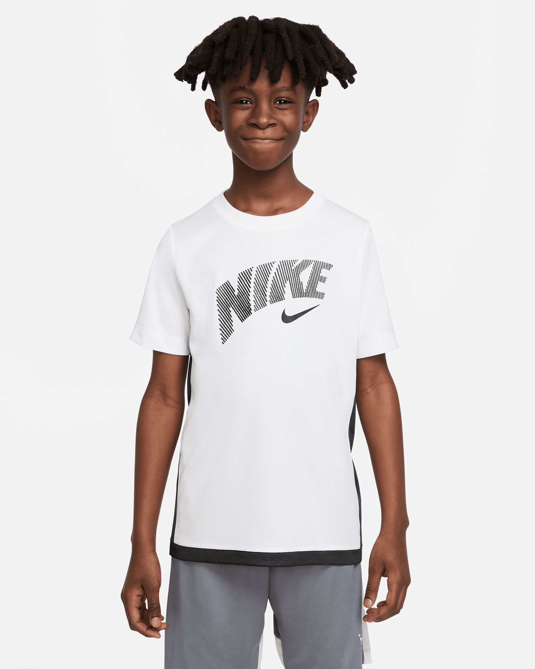 Nike Dri-FIT Trophy Older Kids' (Boys') Graphic Training Top - White/Smoke Grey/Black