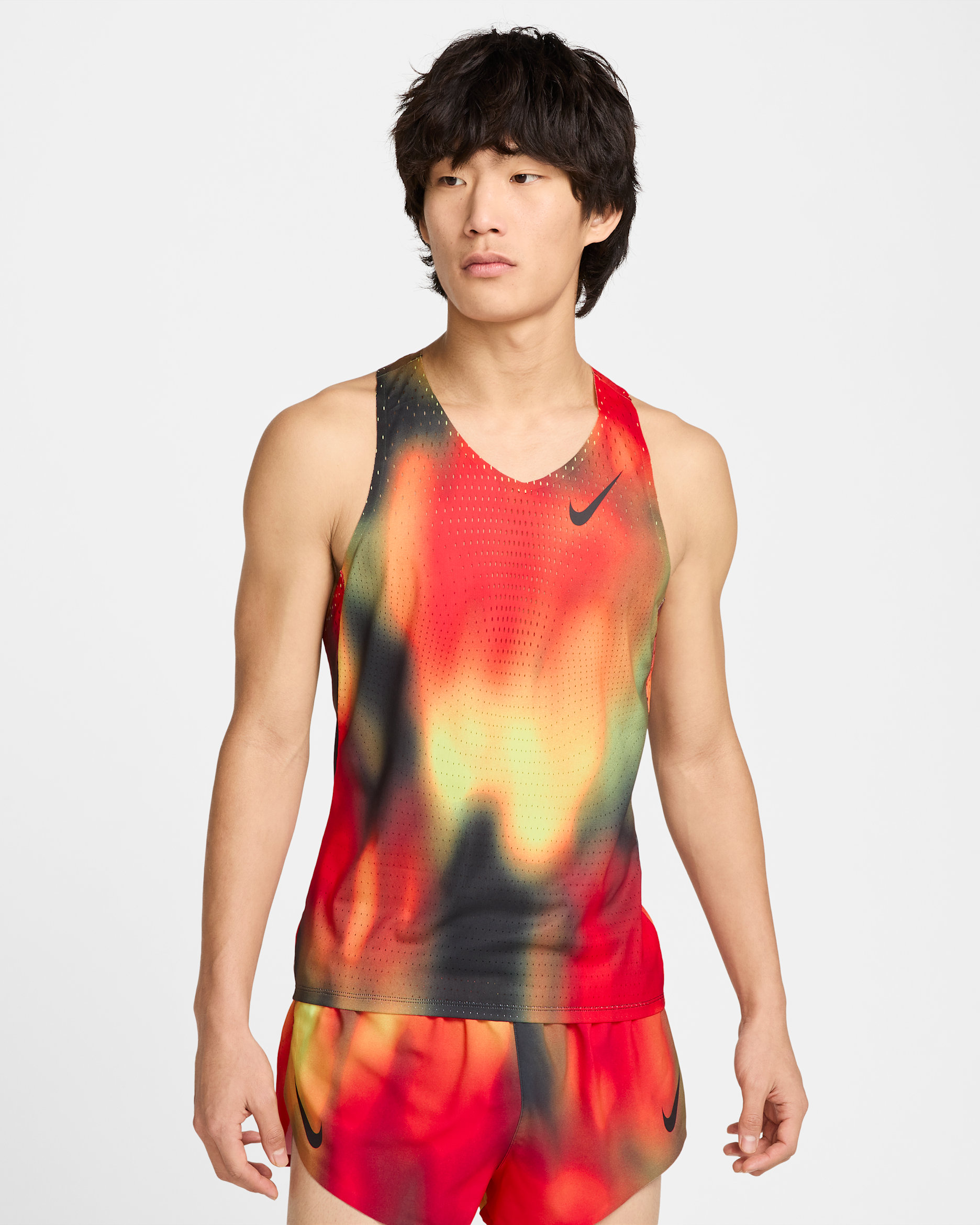 ナイキ エアロスイフト エリート エントリー メンズ Dri-FIT ADV ランニングタンクトップ - ライトレモンツイスト/ライトクリムゾン/ブラック/ブラック