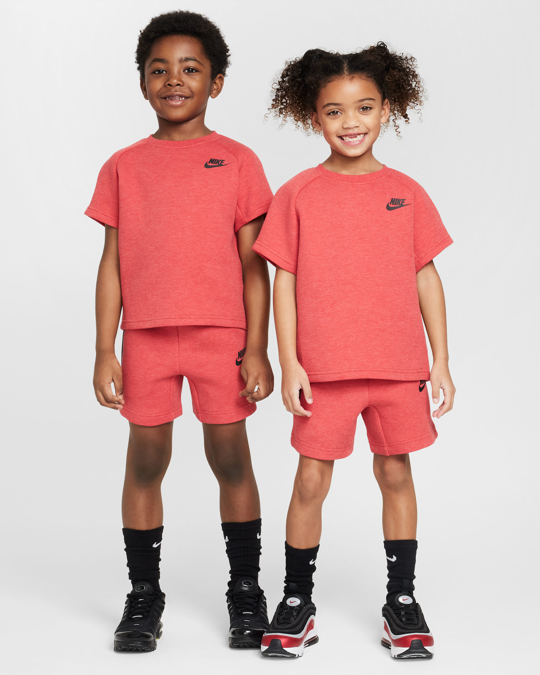 Nike Little Kids' Tech Fleece Tee and Shorts Set - Light University Red Heather