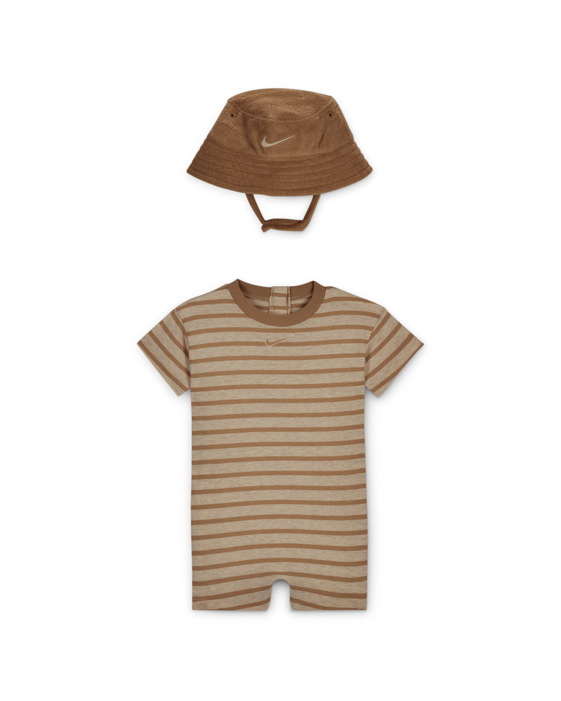 Nike Baby Short Sleeve Romper with Bucket Hat - Pale Ivory