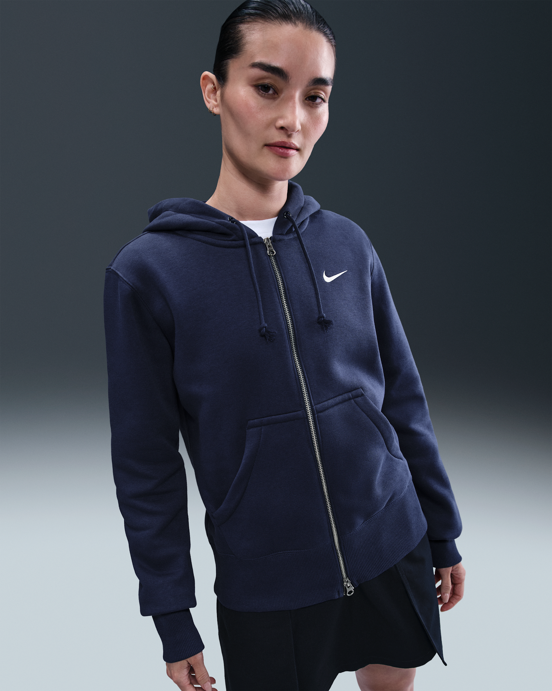 Felpa con cappuccio e zip a tutta lunghezza Nike Sportswear Phoenix Fleece – Donna - Midnight Navy/Sail