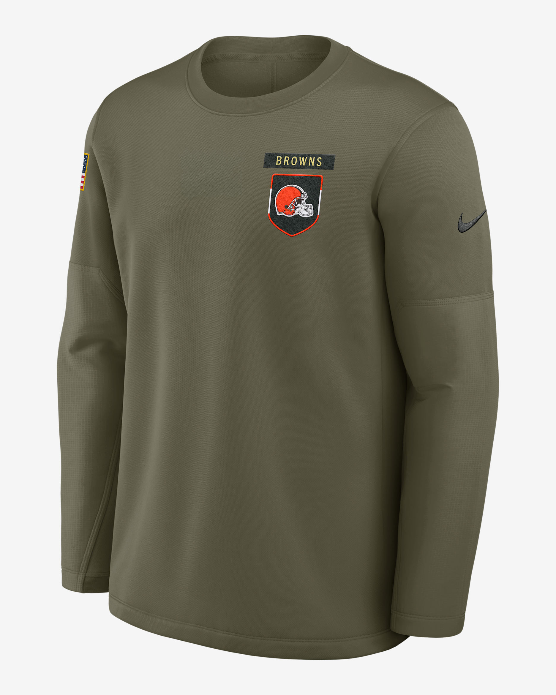Cleveland Browns Salute to Service Sideline Triumphant Win Coach Men's Nike NFL Pullover Crew - Olive