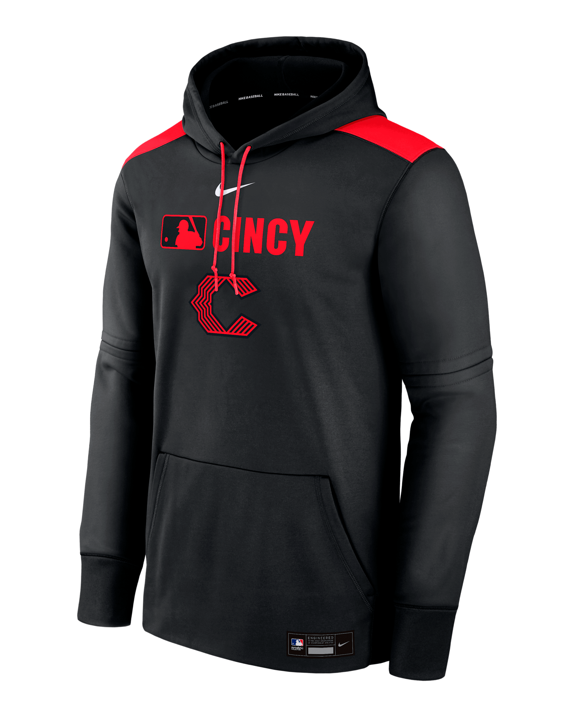 Cincinnati Reds Authentic Collection City Connect Men's Nike Therma MLB Pullover Hoodie - Black