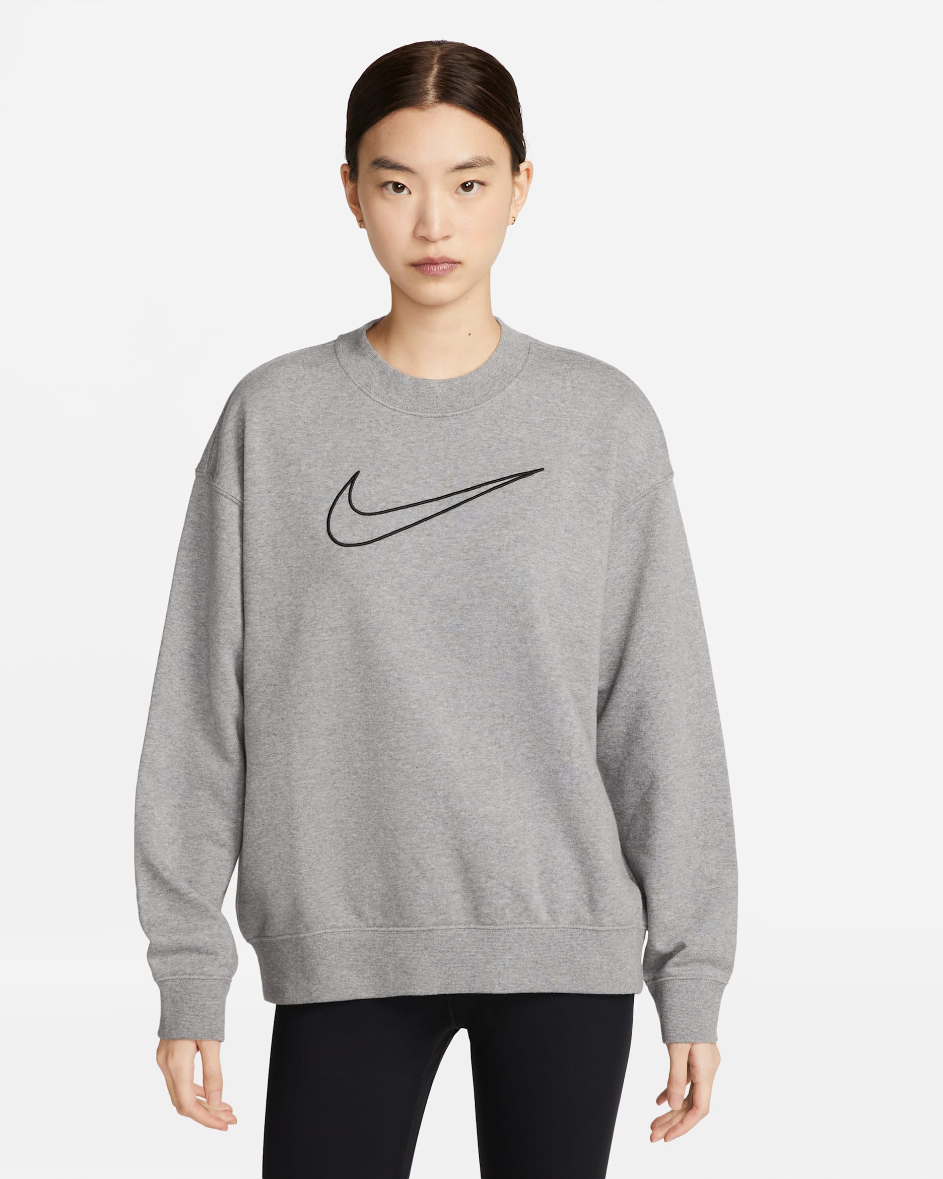 Nike Dri-FIT Get Fit Women's Graphic Crewneck Sweatshirt - Carbon Heather/Black