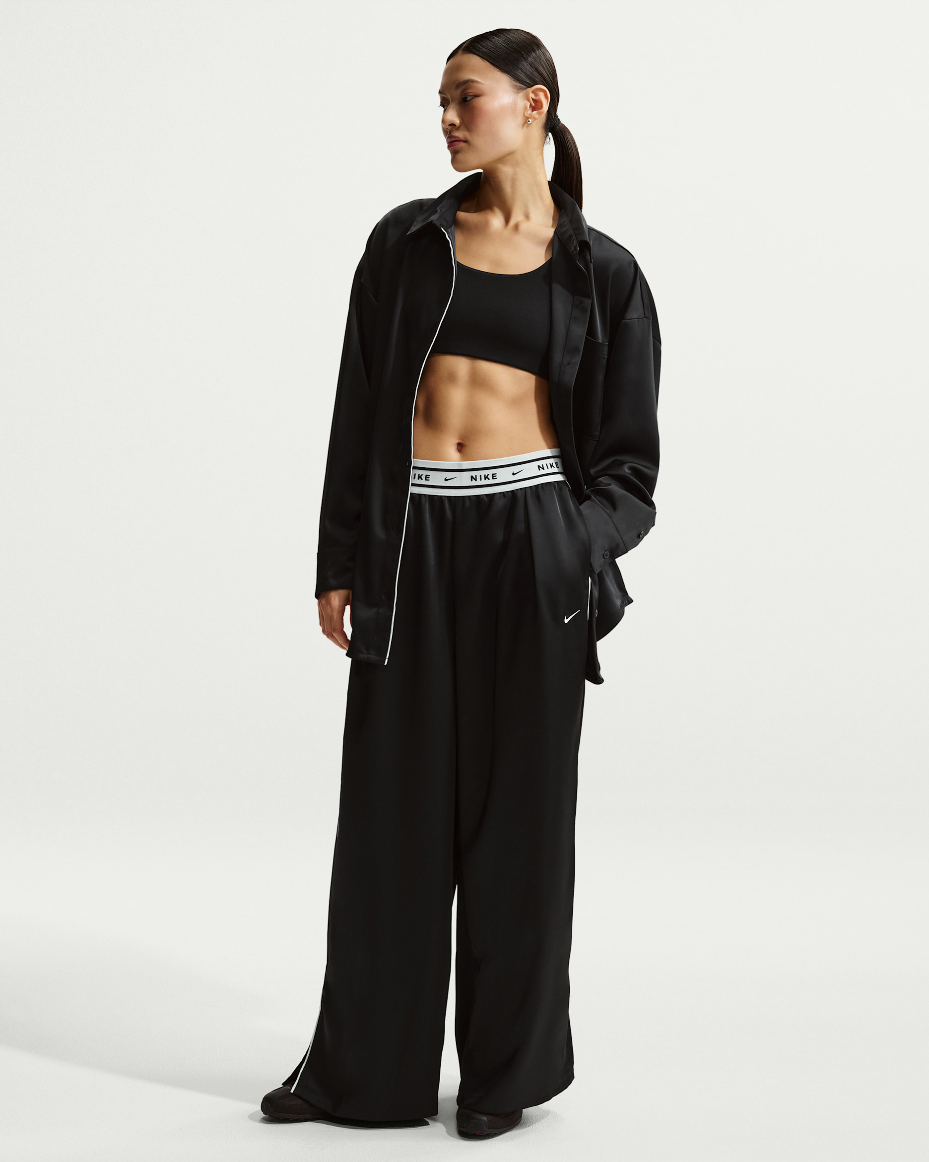Nike Sportswear Women's Loose Mid-Rise Satin Pants - Black/Sail