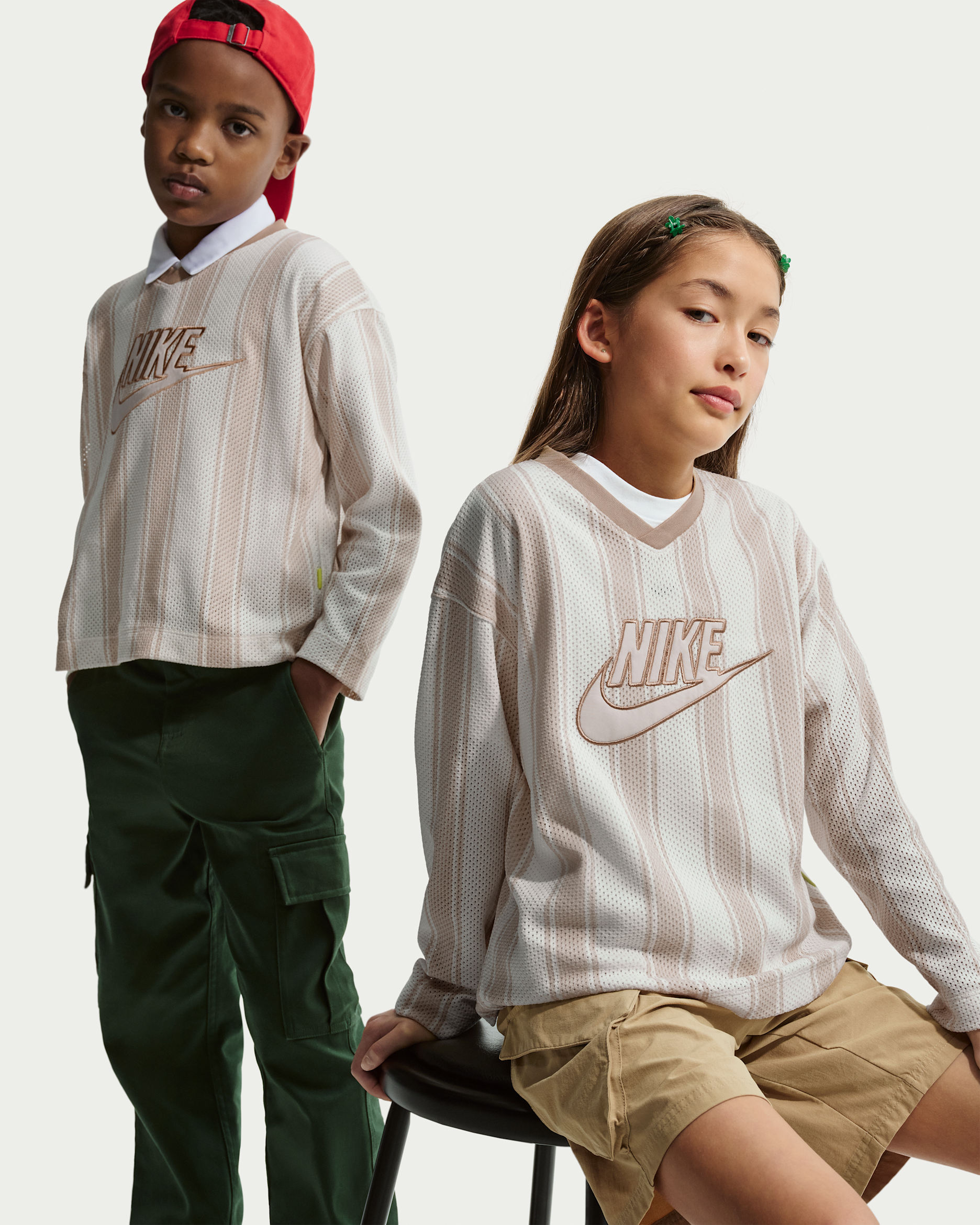 Nike Sportswear Collection Big Kids' Long-Sleeve Mesh Jersey - Light Orewood Brown/Linen/Light Orewood Brown