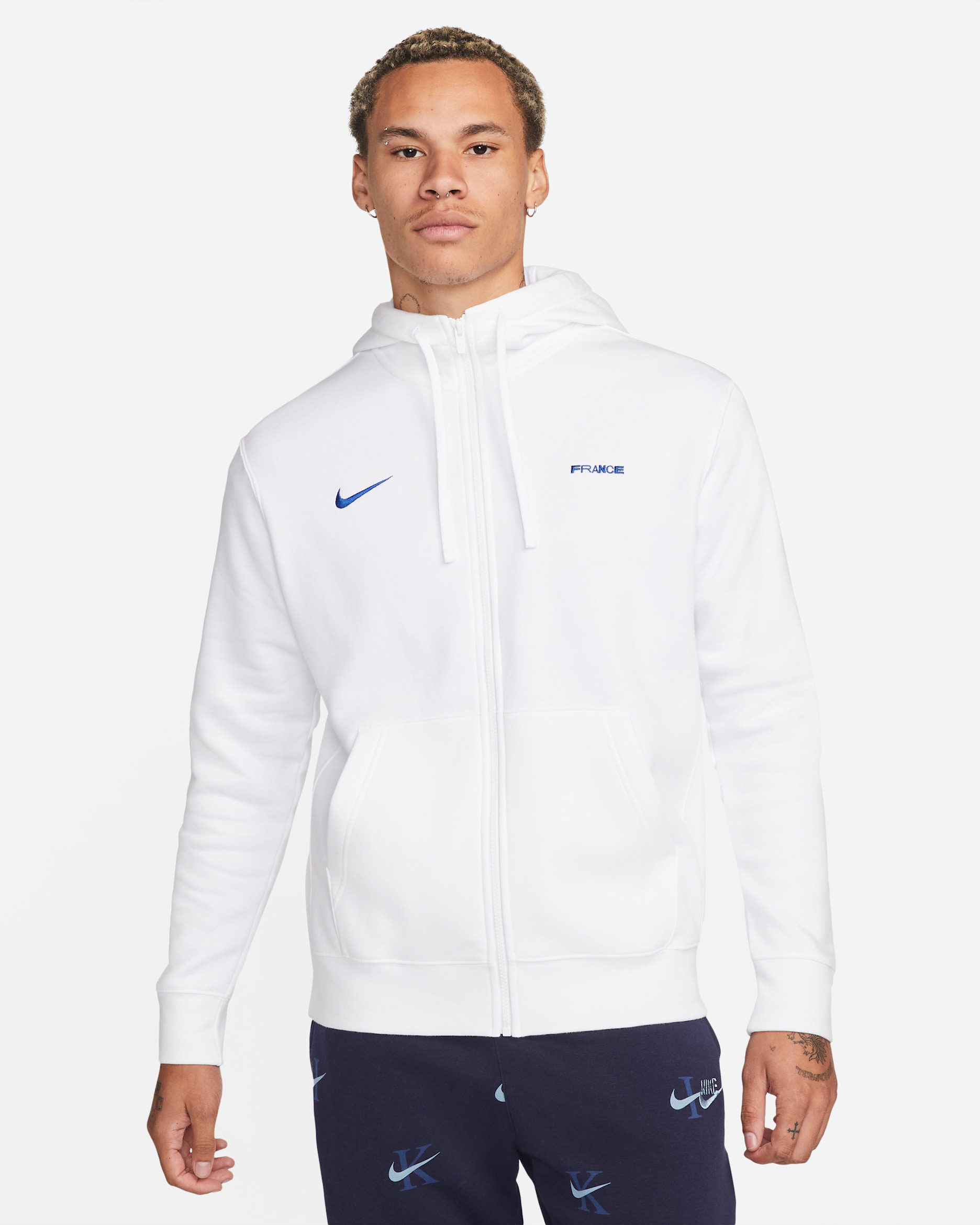 FFF Club Fleece Men's Full-Zip Hoodie - White/Game Royal