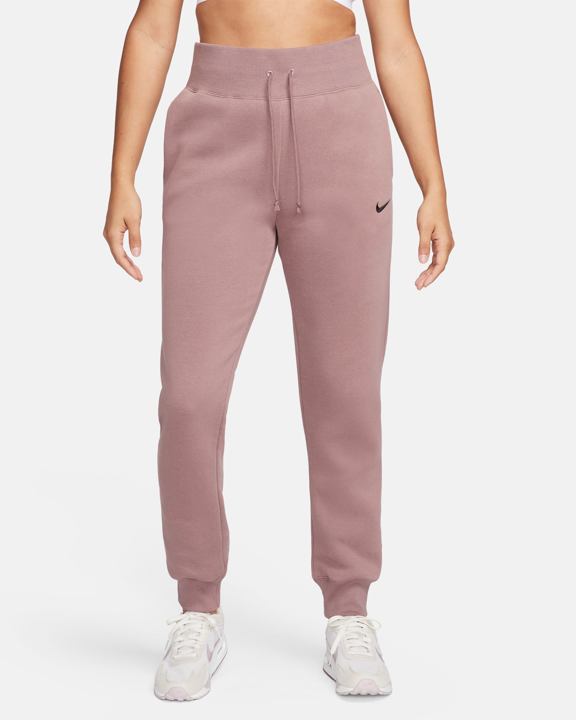 Joggers de tiro alto para mujer Nike Sportswear Phoenix Fleece - Malva humeante/Negro