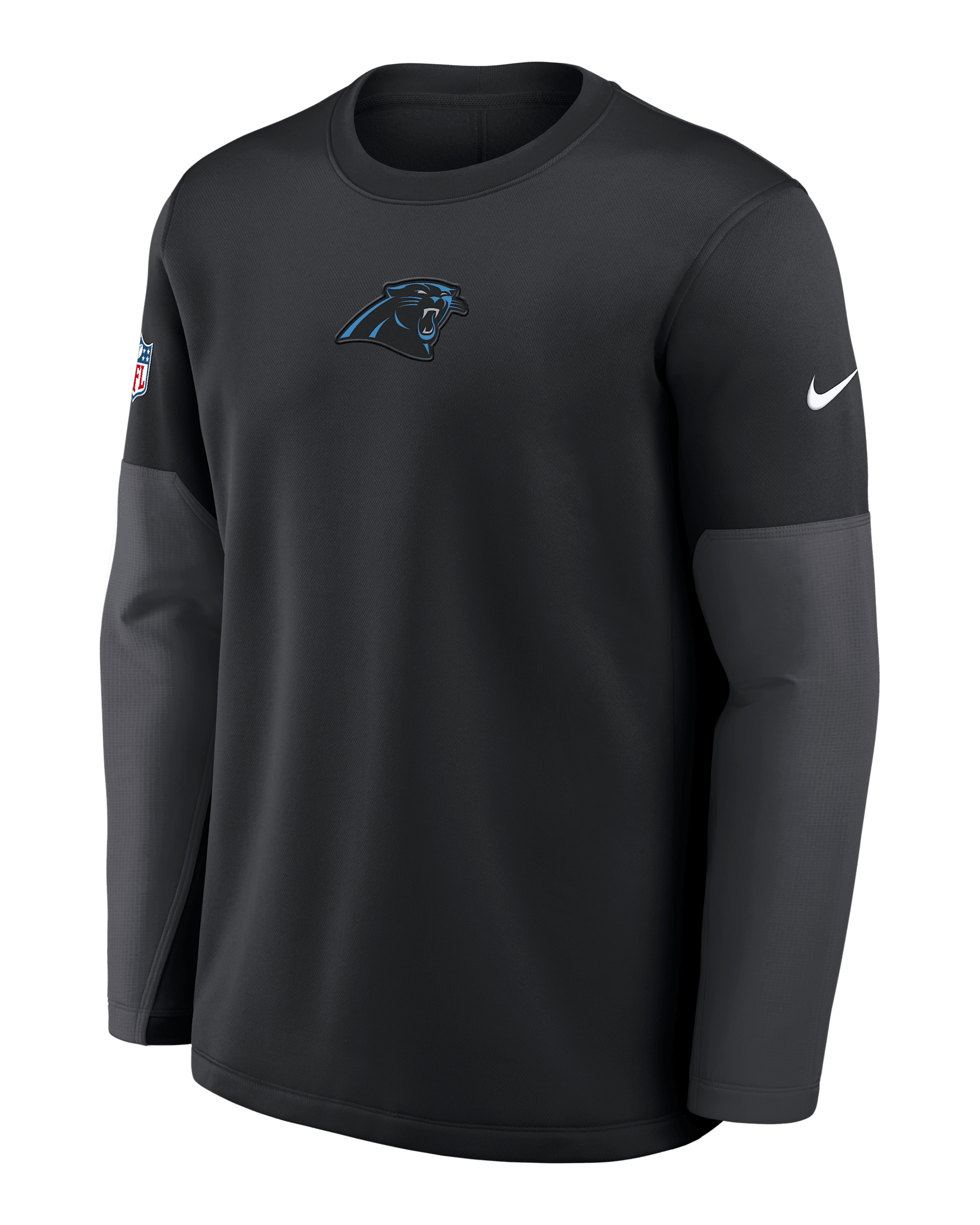 Playera de manga larga Nike Therma-FIT de la NFL para hombre Carolina Panthers Scripted To Win Sideline Coach - Negro
