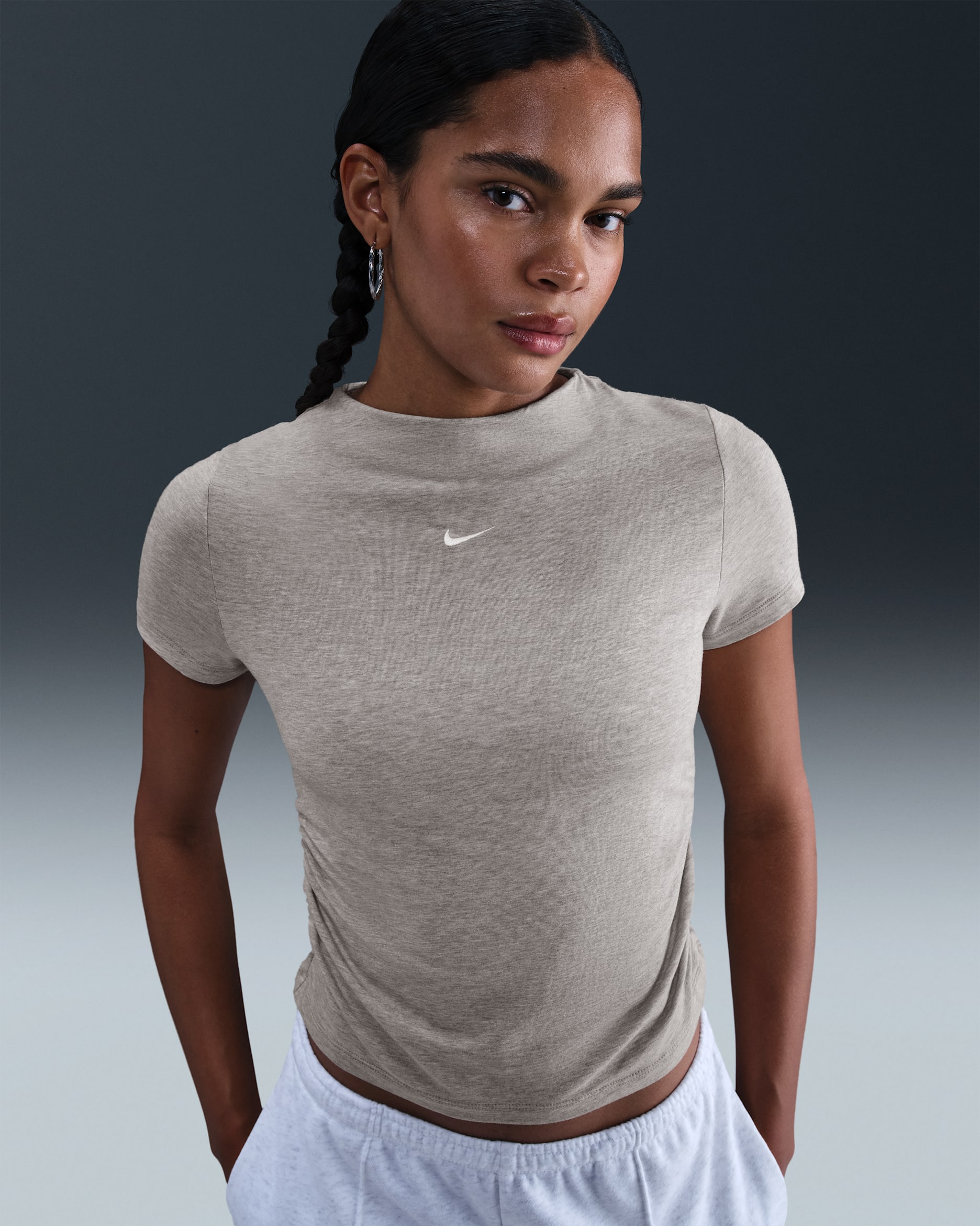 Nike Sportswear Chill Knit Women's Tight Short-Sleeve Mock-Neck Top - Malt/Heather/Sail