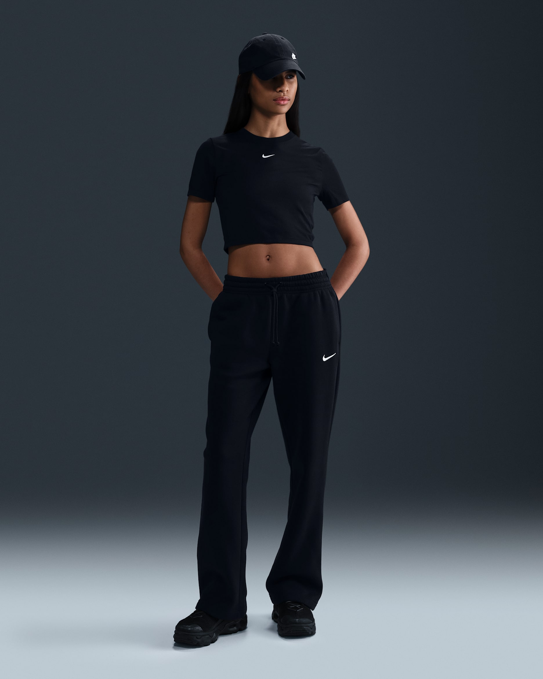 Nike Sportswear Phoenix Fleece Women's Mid-Rise Open-Hem Pants - Black/Sail