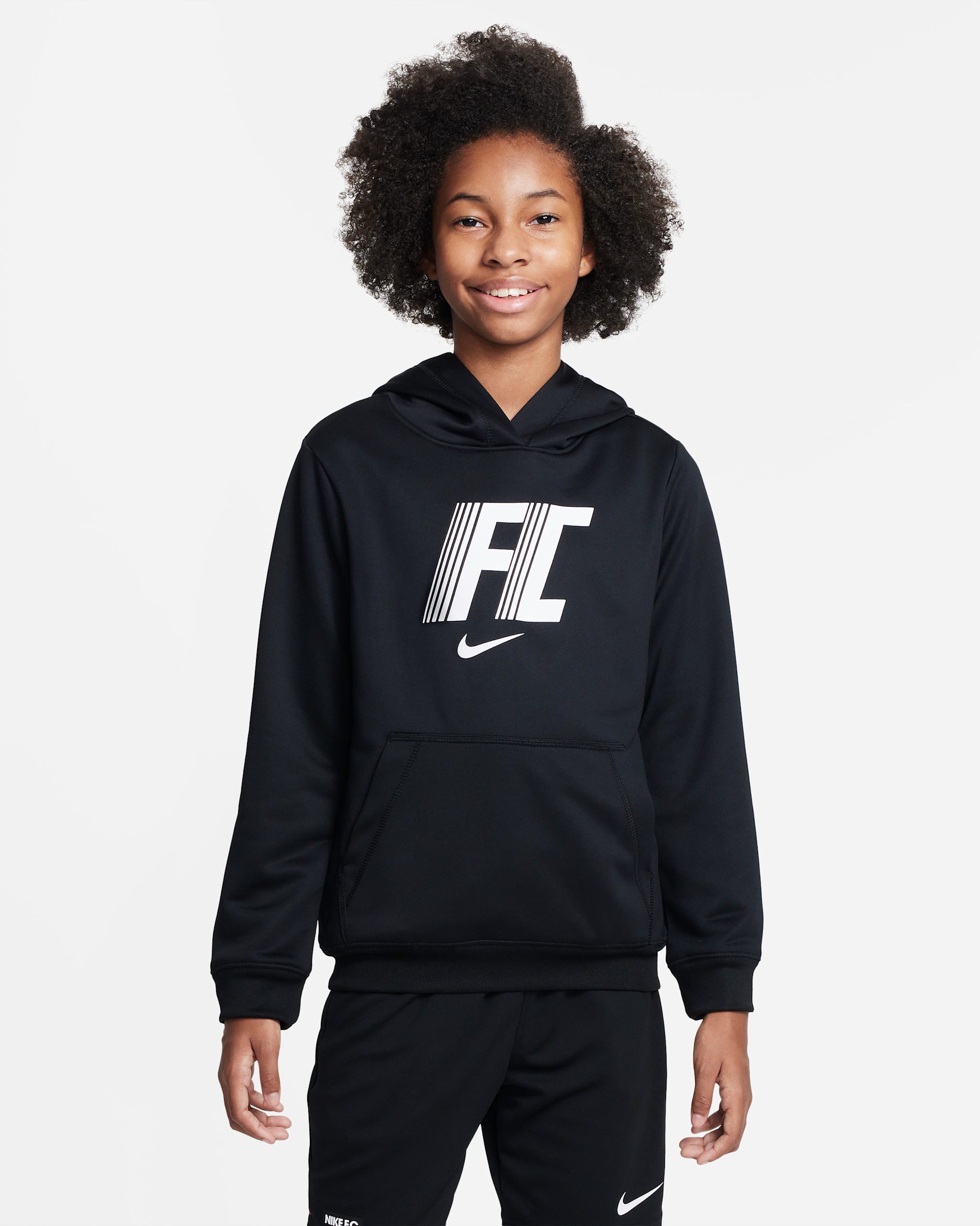Nike Dri-FIT F.C. Big Kids' Fleece Soccer Hoodie - Black/Black/White