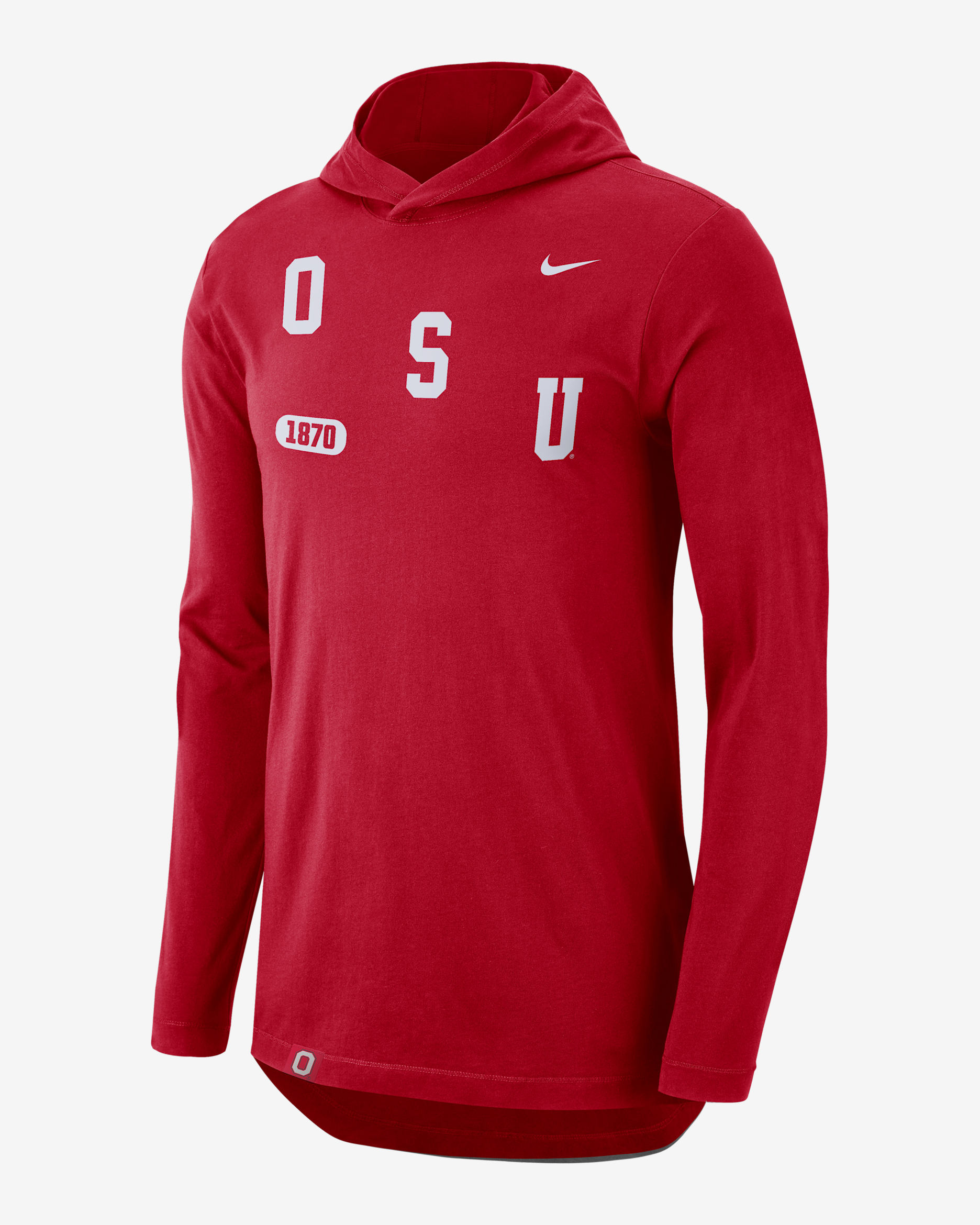 Ohio State Men's Nike Dri-FIT College Hooded Long-Sleeve T-Shirt - University Red/White