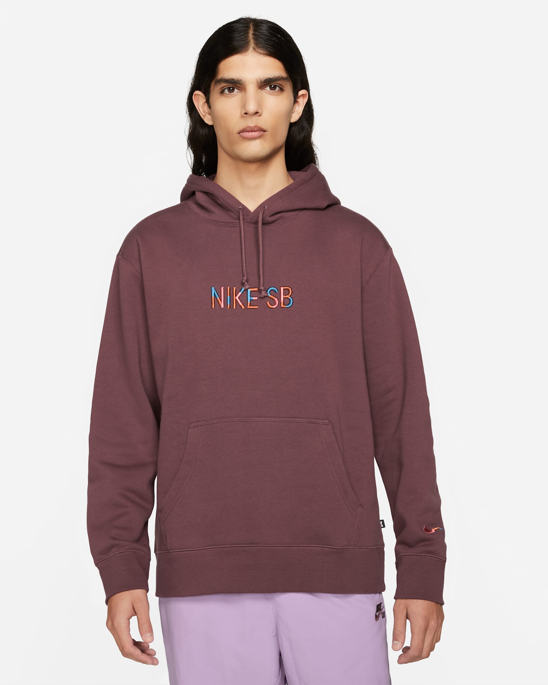 Nike SB Premium Fleece Skate Hoodie - Dark Wine/Navy/Pink Salt
