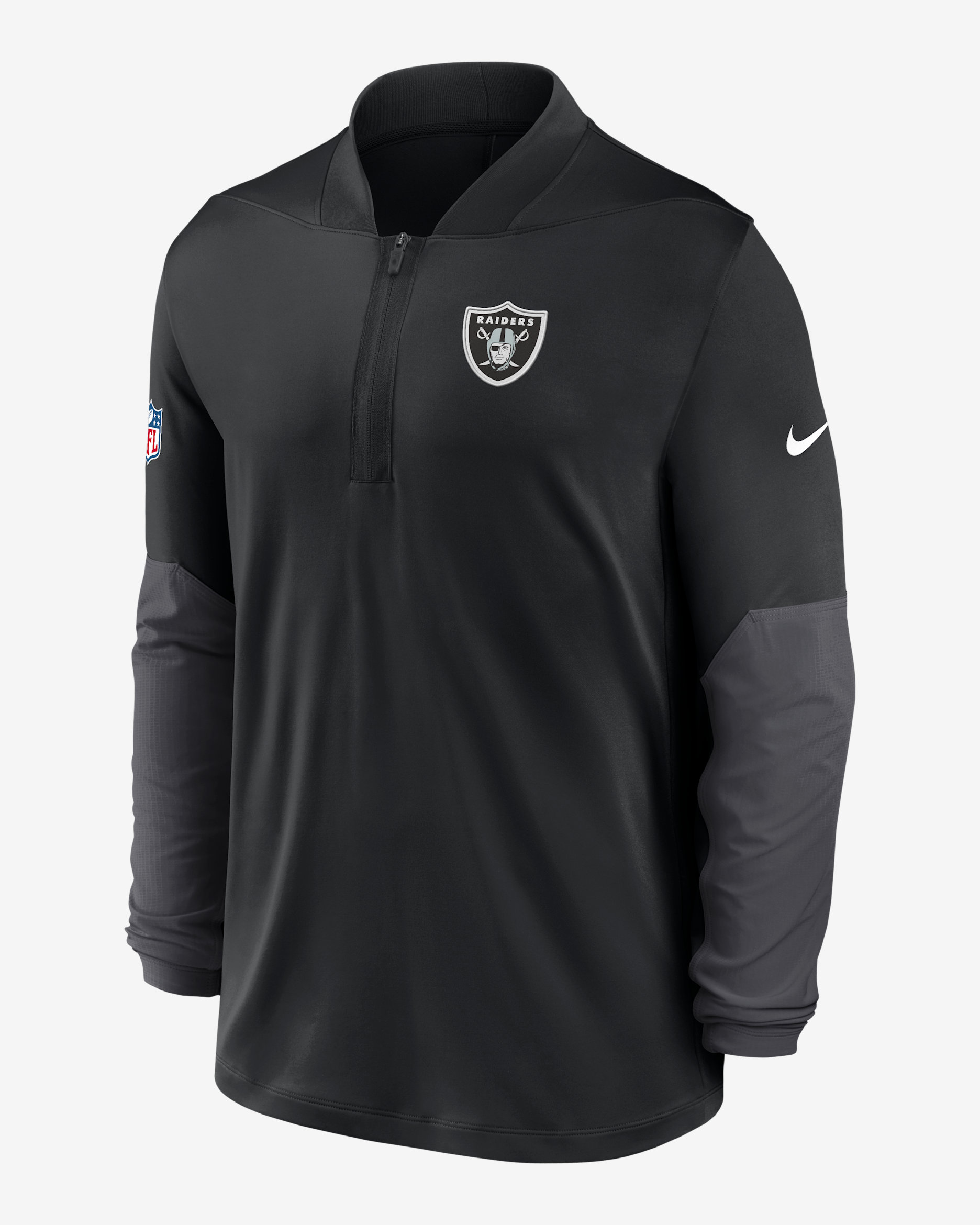 Las Vegas Raiders Feel The Pressure Men's Nike Dri-FIT NFL 1/2-Zip Top - Black
