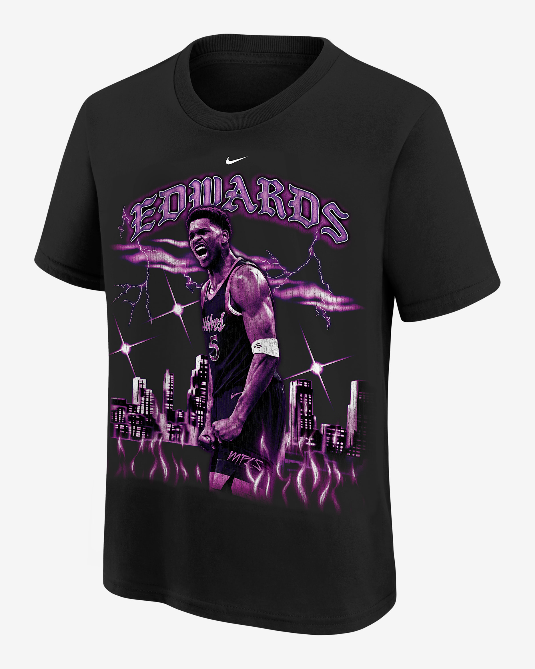 Playera Nike de la NBA para niños talla grande Anthony Edwards Minnesota Tmbrwolves City Edition - Negro