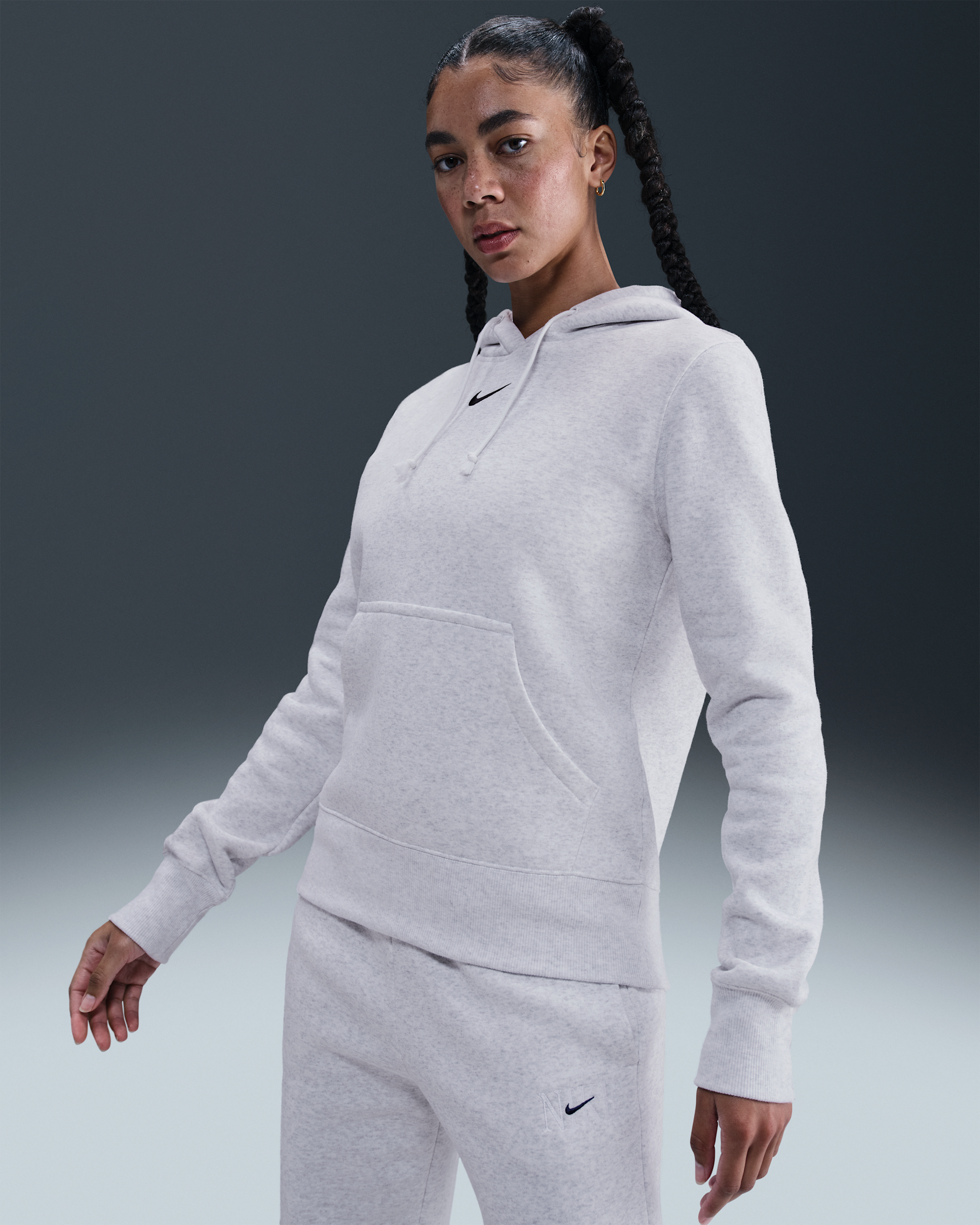 Nike Sportswear Phoenix Fleece Women's Pullover Hoodie - Birch Heather/Black