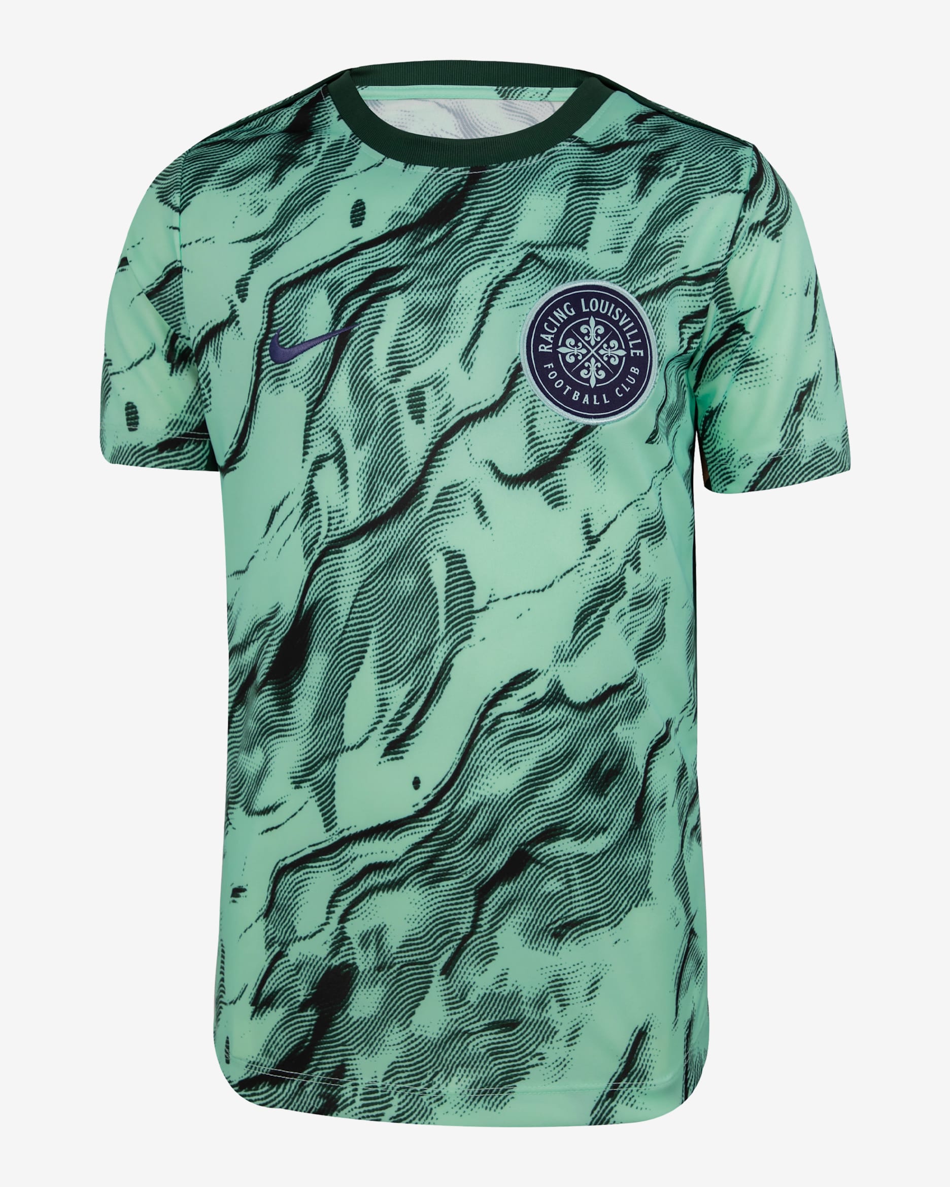 Racing Louisville FC 2025 Big Kids' Nike NWSL Short-Sleeve Pre-Match Top - Night Forest/Mint Foam