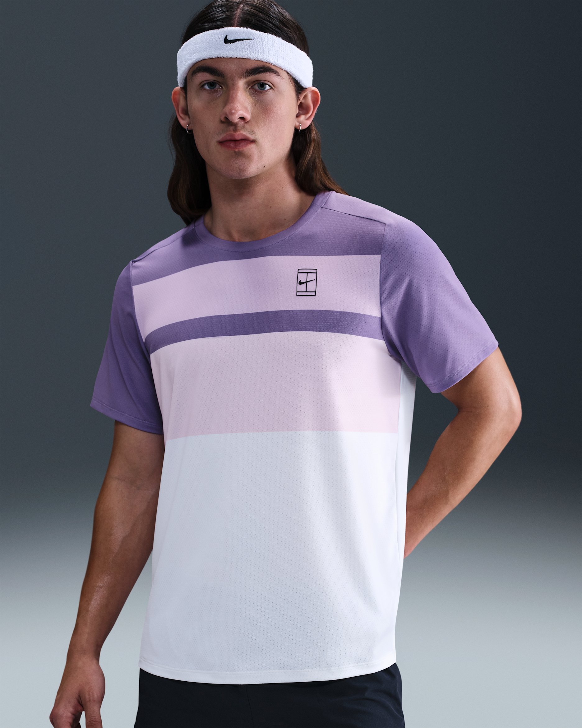 Playera de tenis para hombre NikeCourt Advantage - Amatista empolvado/Blanco/Negro