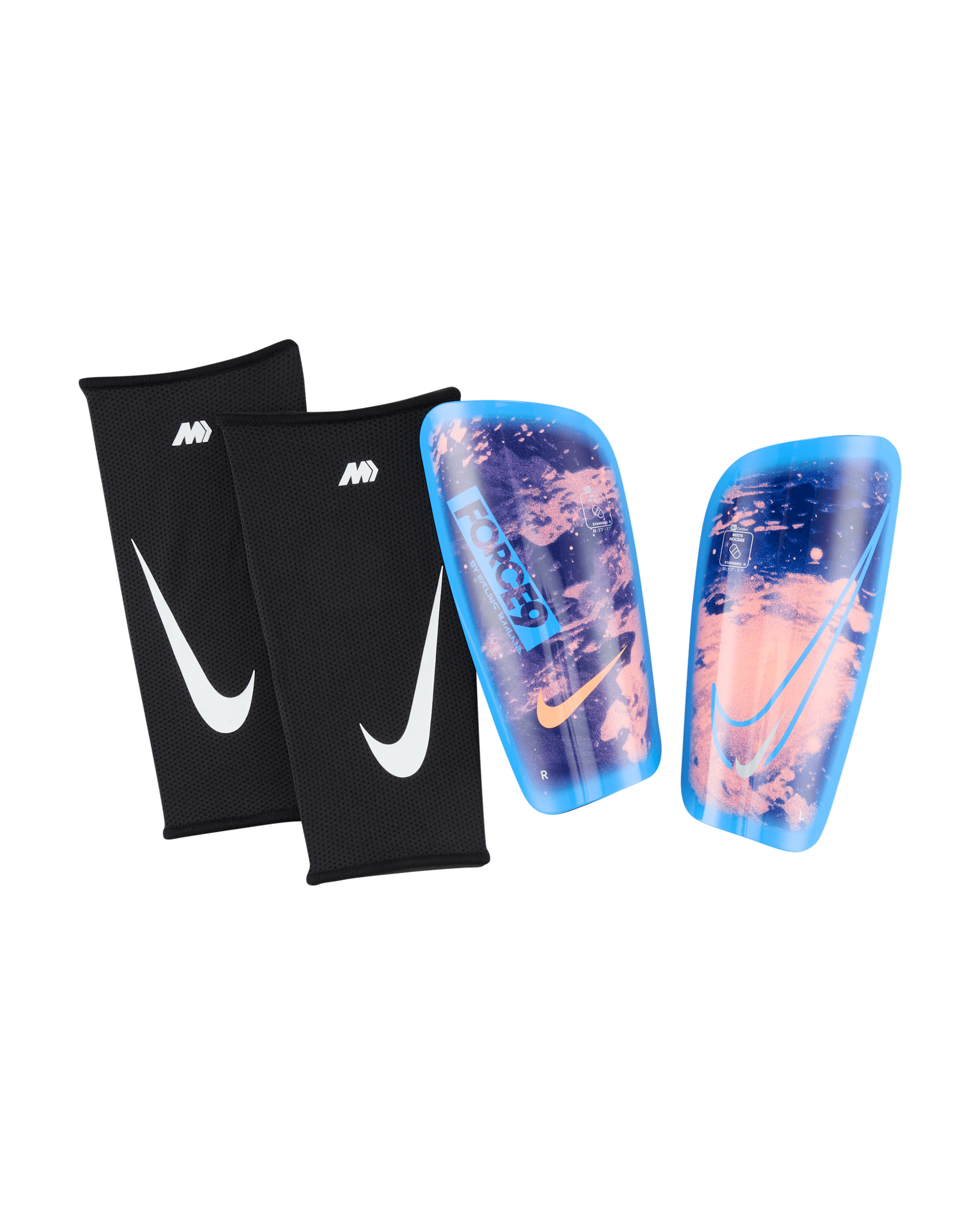 Nike Mercurial Lite "Erling Haaland" Soccer Shin Guards - Blue Void/University Blue/Orange Pulse