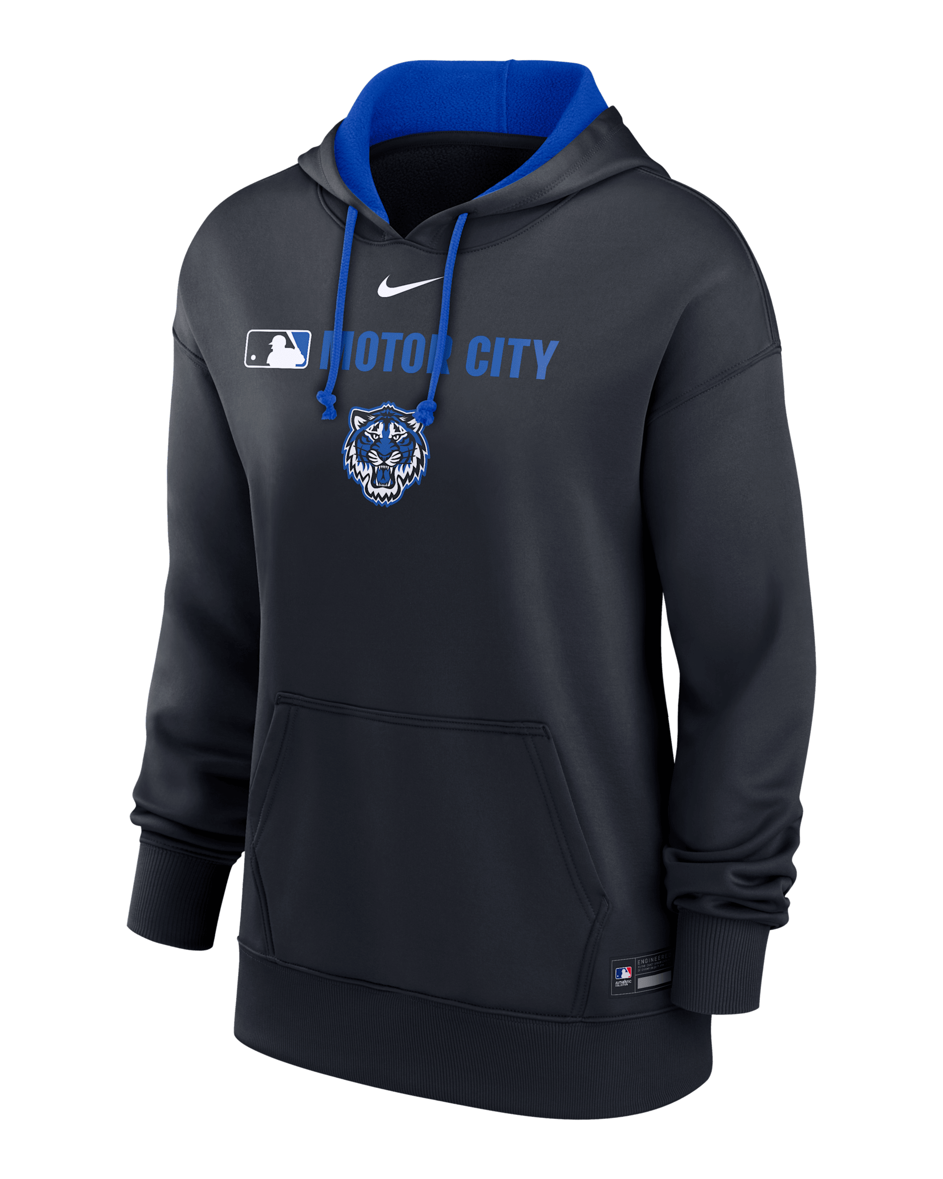 Sudadera con gorro sin cierre Nike Therma de la MLB para mujer Detroit Tigers Authentic Collection City Connect - Azul marino
