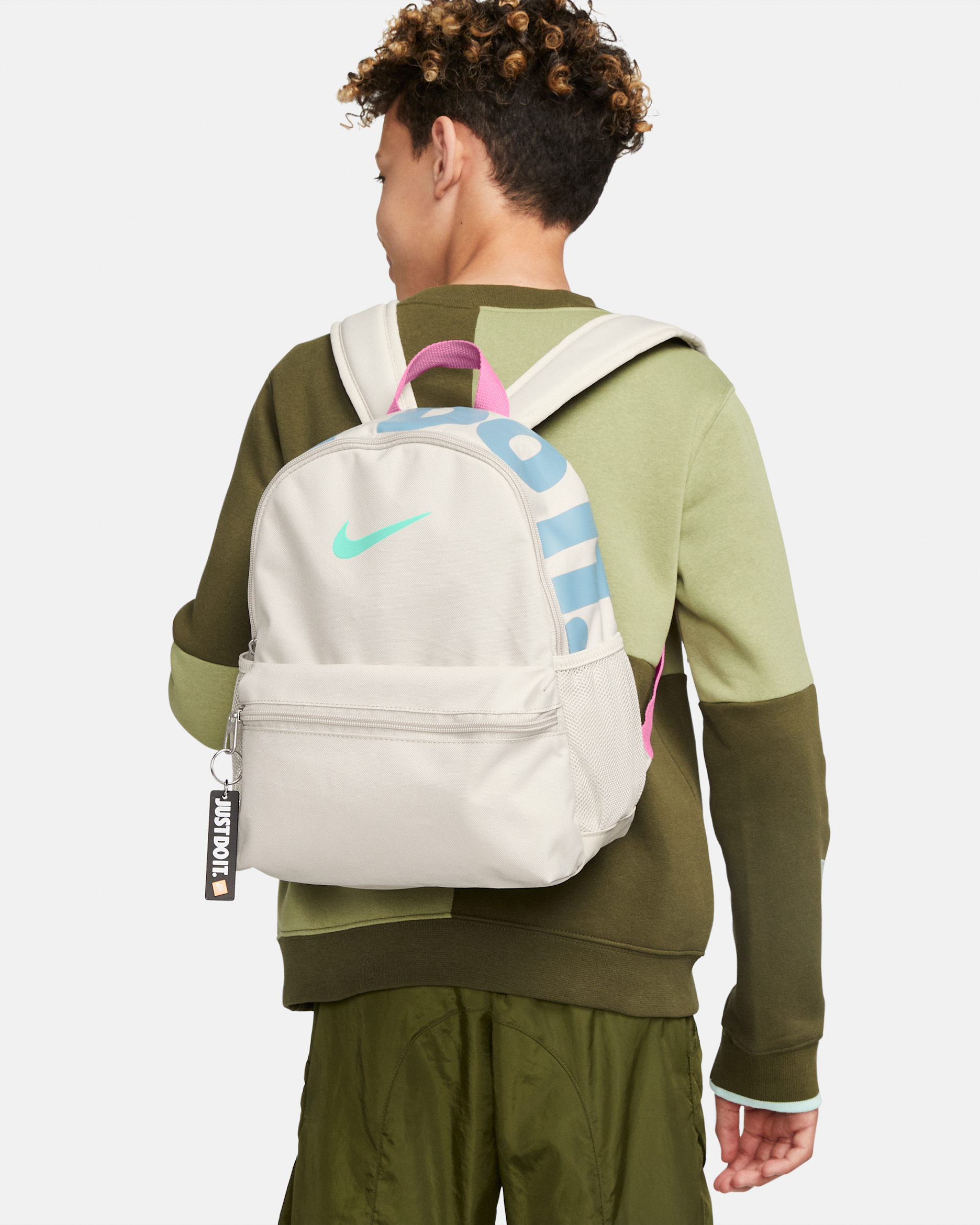 Nike Brasilia JDI Kids' Mini Backpack (11L) - Light Orewood Brown/Black/Emerald Rise