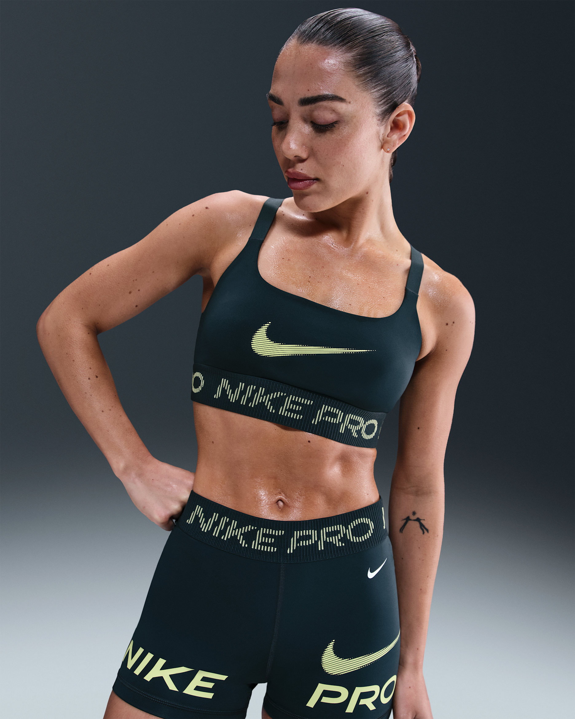 Nike Pro Women's Light-Support Non-Padded Sports Bra - Seaweed/Light Lemon Twist/White