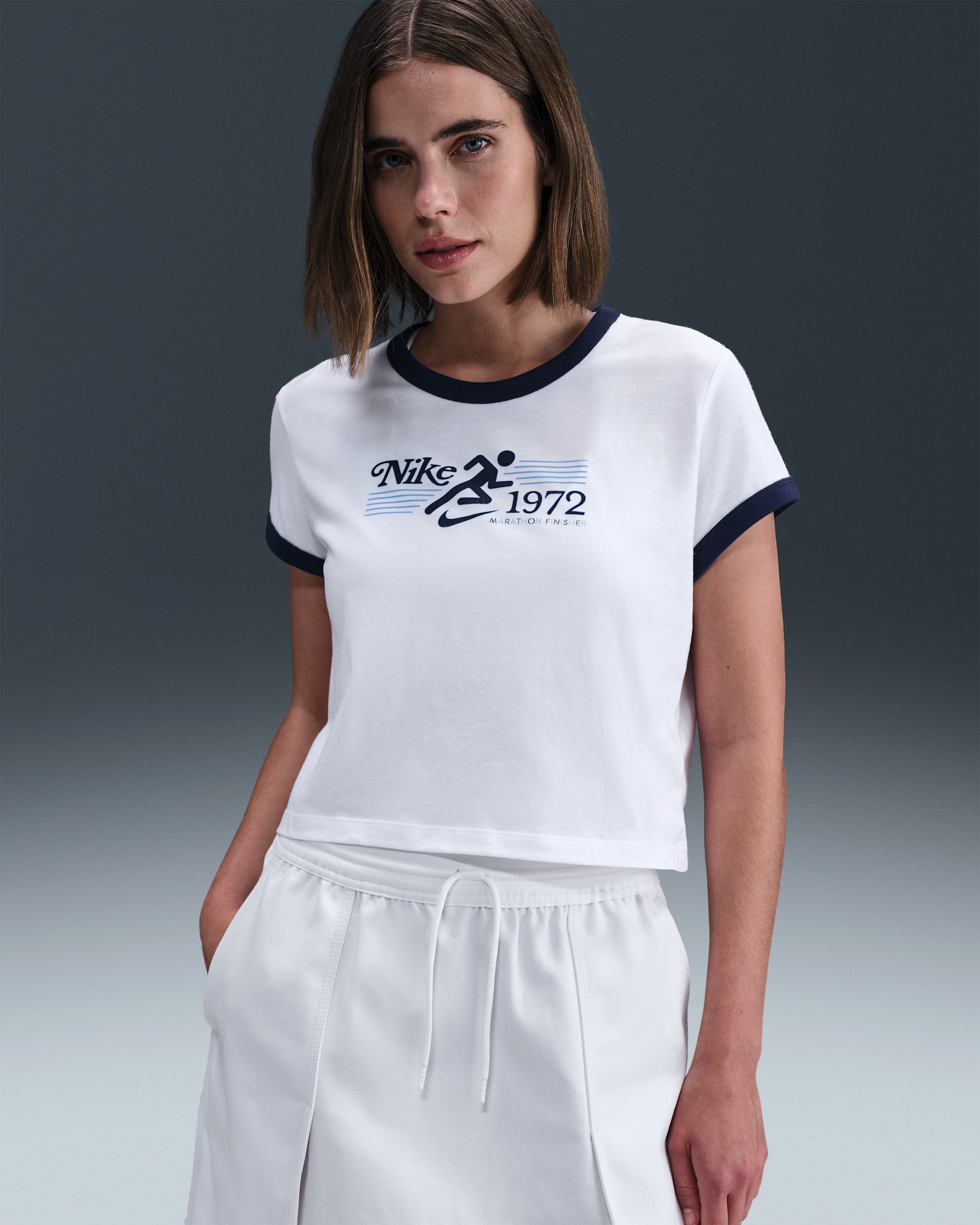 Nike Sportswear Women's Ringer T-Shirt - White/Midnight Navy