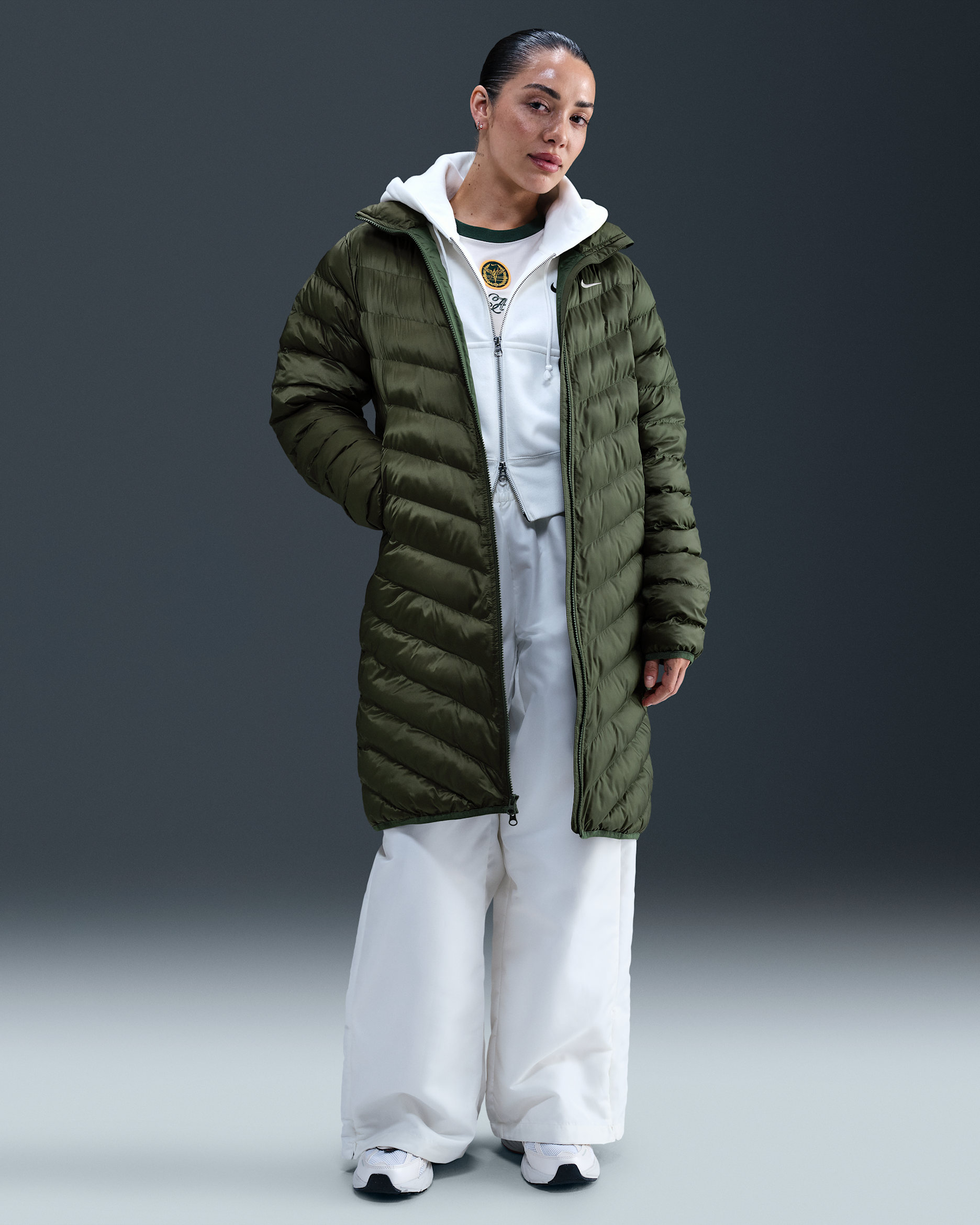 Nike Sportswear Windpuffer Women's Therma-FIT Hooded Parka - Medium Olive/Sail