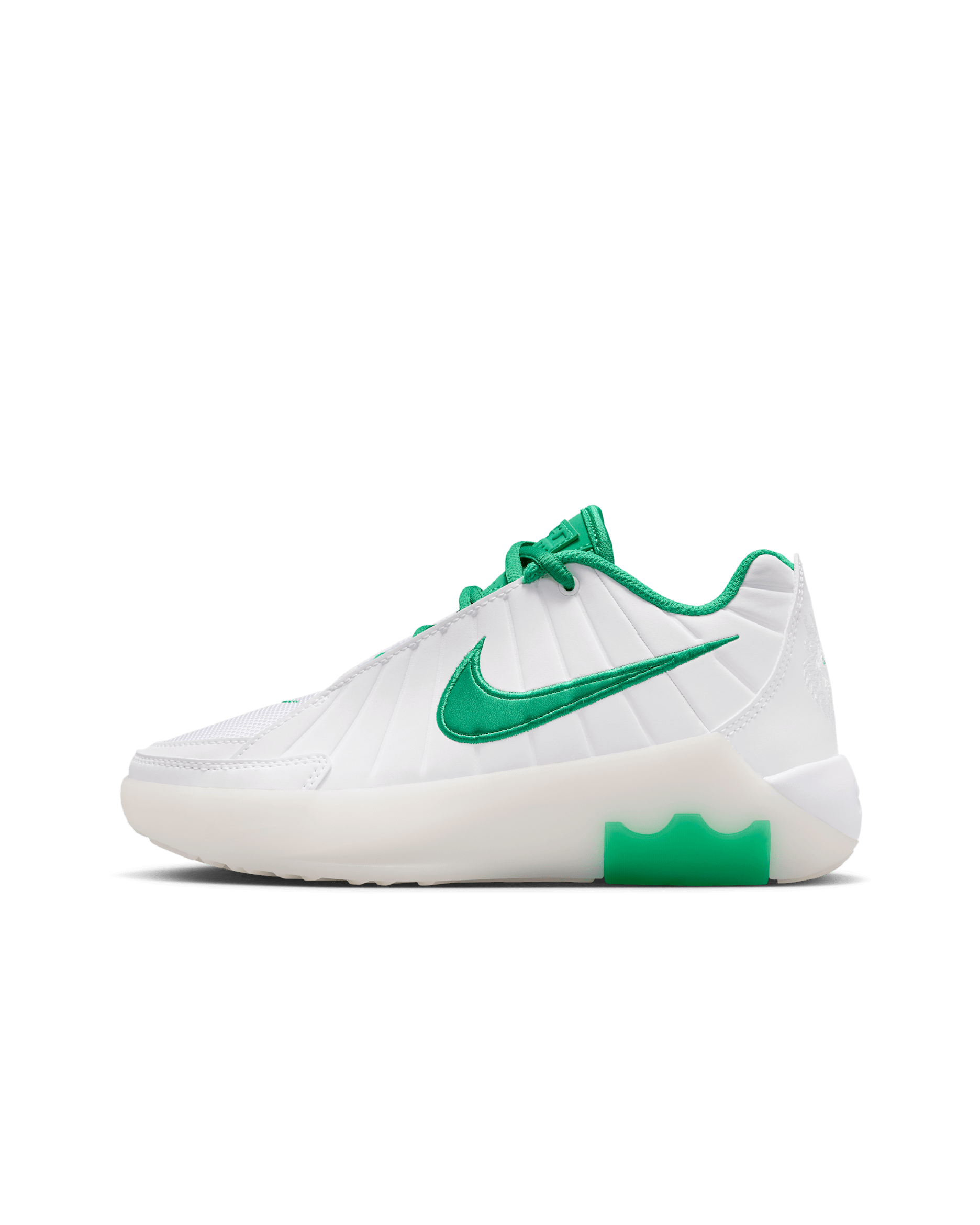 Tenis de básquetbol para niños grandes LeBron Witness 9 - Blanco/Blanco/Oro metalizado/Verde estadio
