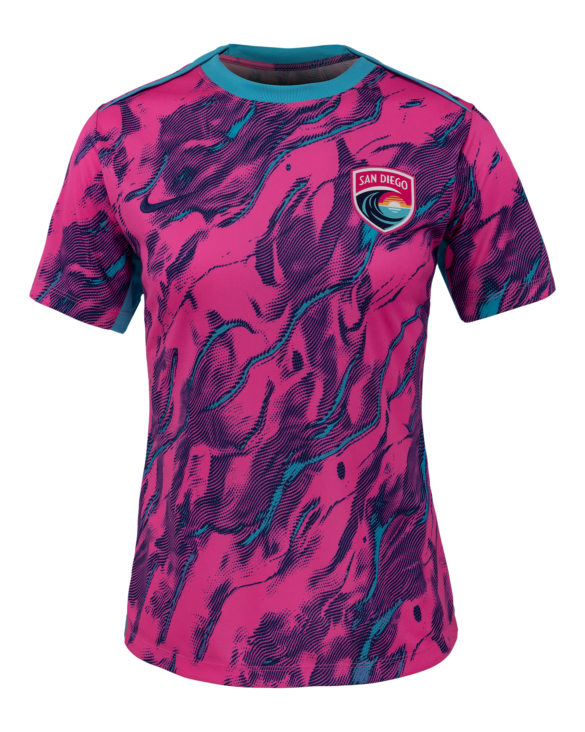 San Diego Wave FC 2025 Women's Nike NWSL Short-Sleeve Pre-Match Top - Chlorine Blue/Laser Pink
