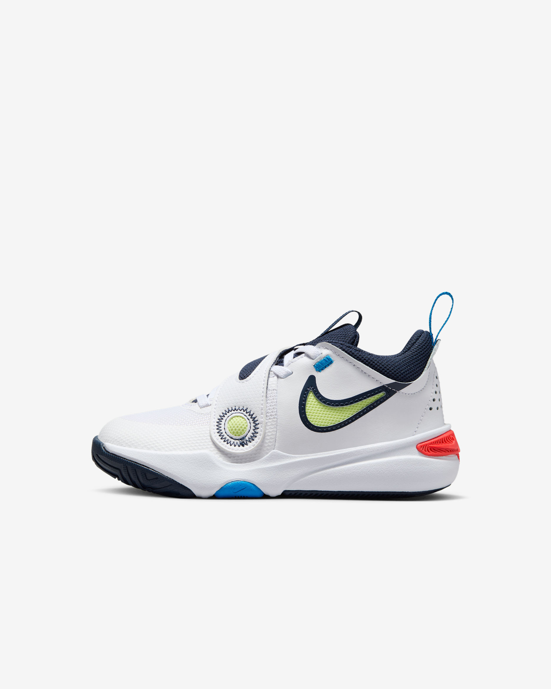 Nike Team Hustle D 11 小童鞋款 - 白色/Bright Crimson/Photo Blue/Light Lemon Twist