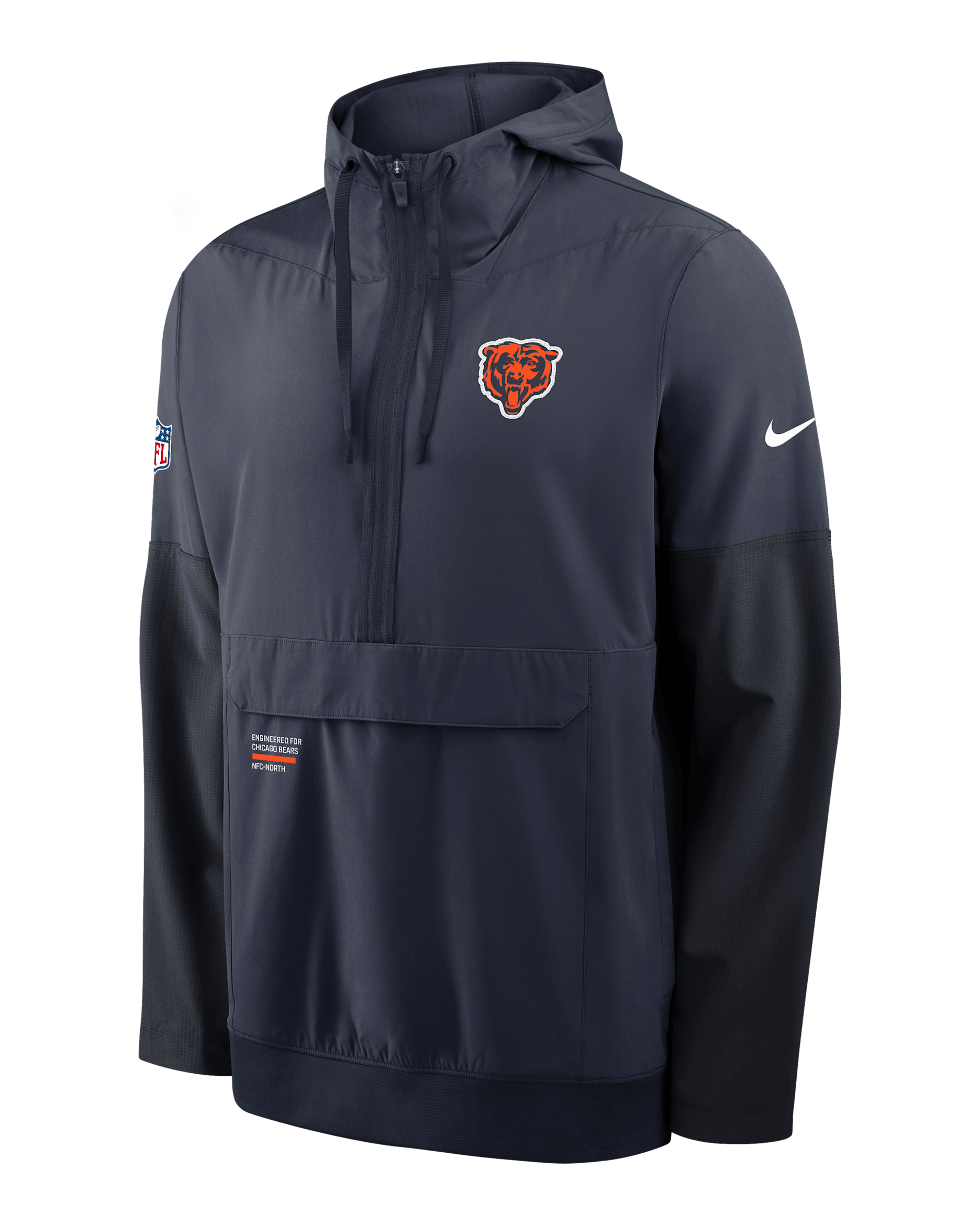 Chamarra Nike de la NFL de medio cierre con gorro para hombre Chicago Bears Well Rounded Anorak - Azul marino